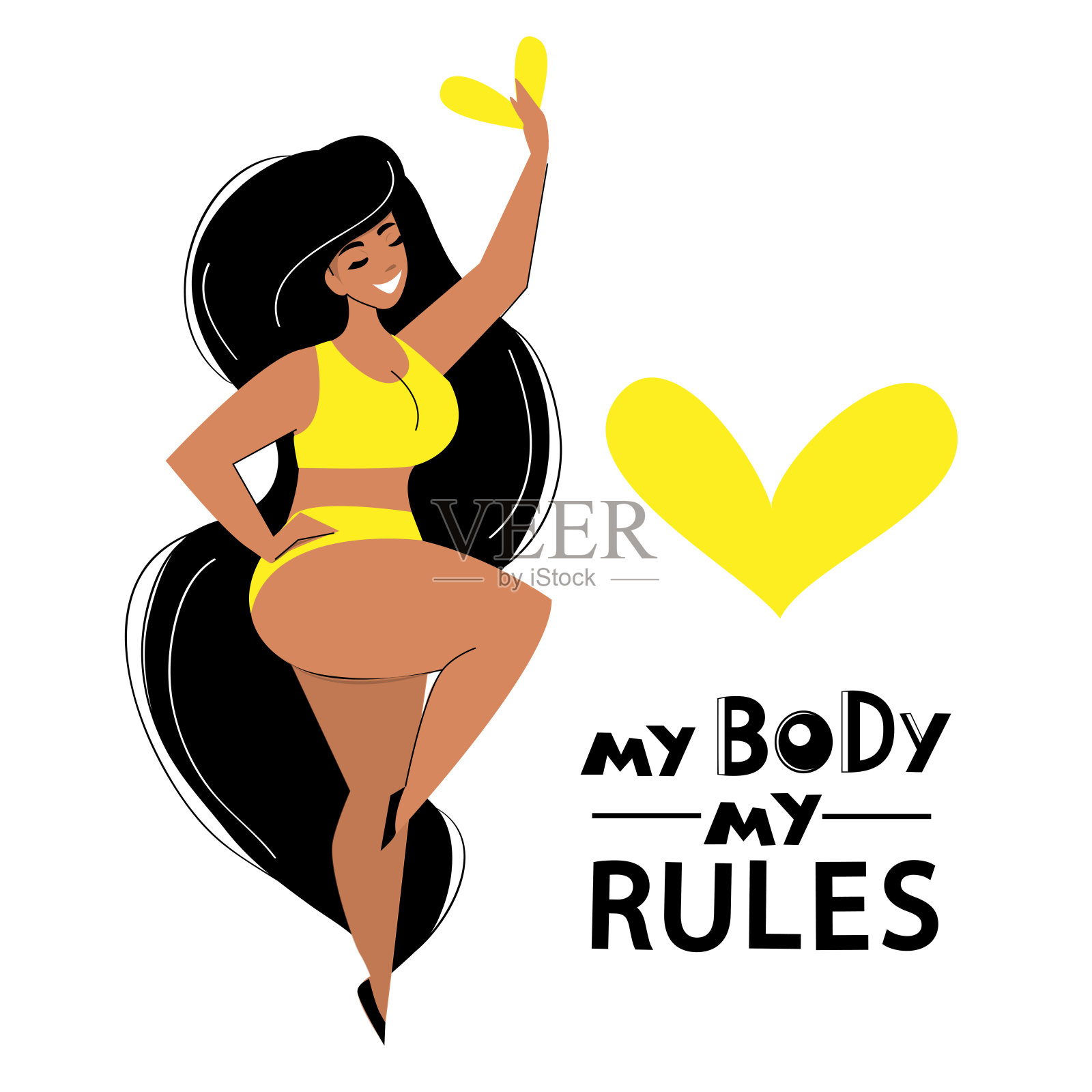有吸引力的超重的女人。女性的卡通人物。我的身体我说了算。身体积极的。加上大小女人插画图片素材