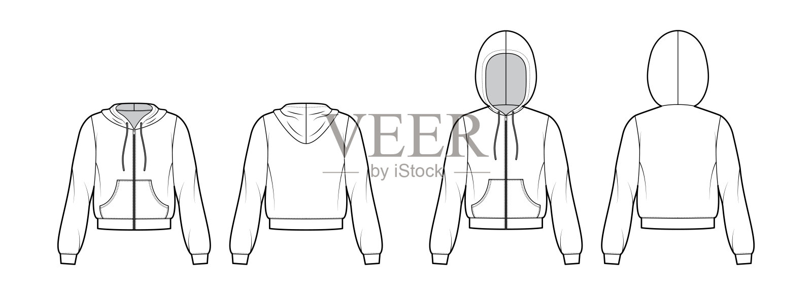 套拉链帽衫运动衫技术时尚插画与长袖,放松身体,袋鼠袋,带状下摆插画图片素材