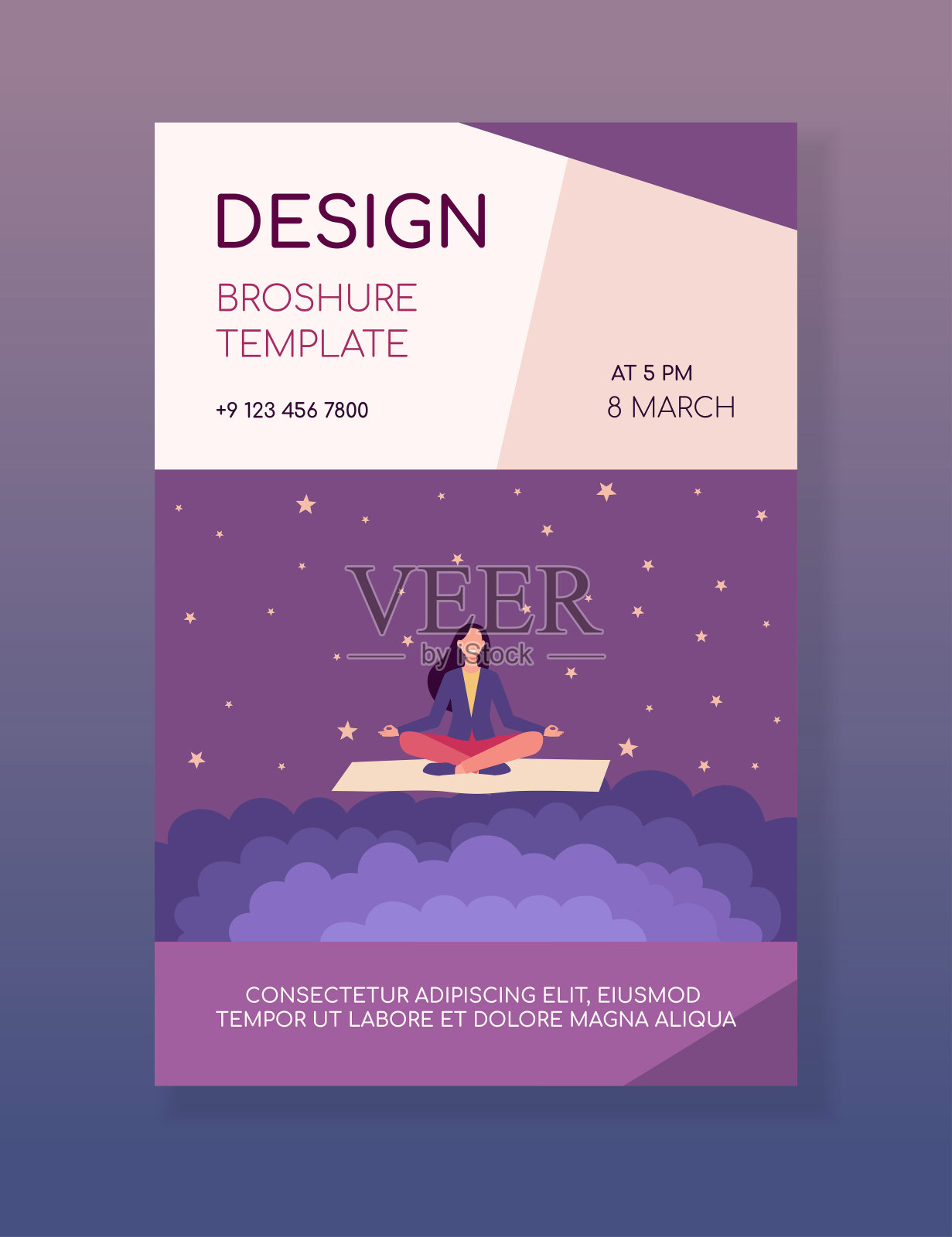 微笑的女人在瑜伽垫上沉思设计模板素材