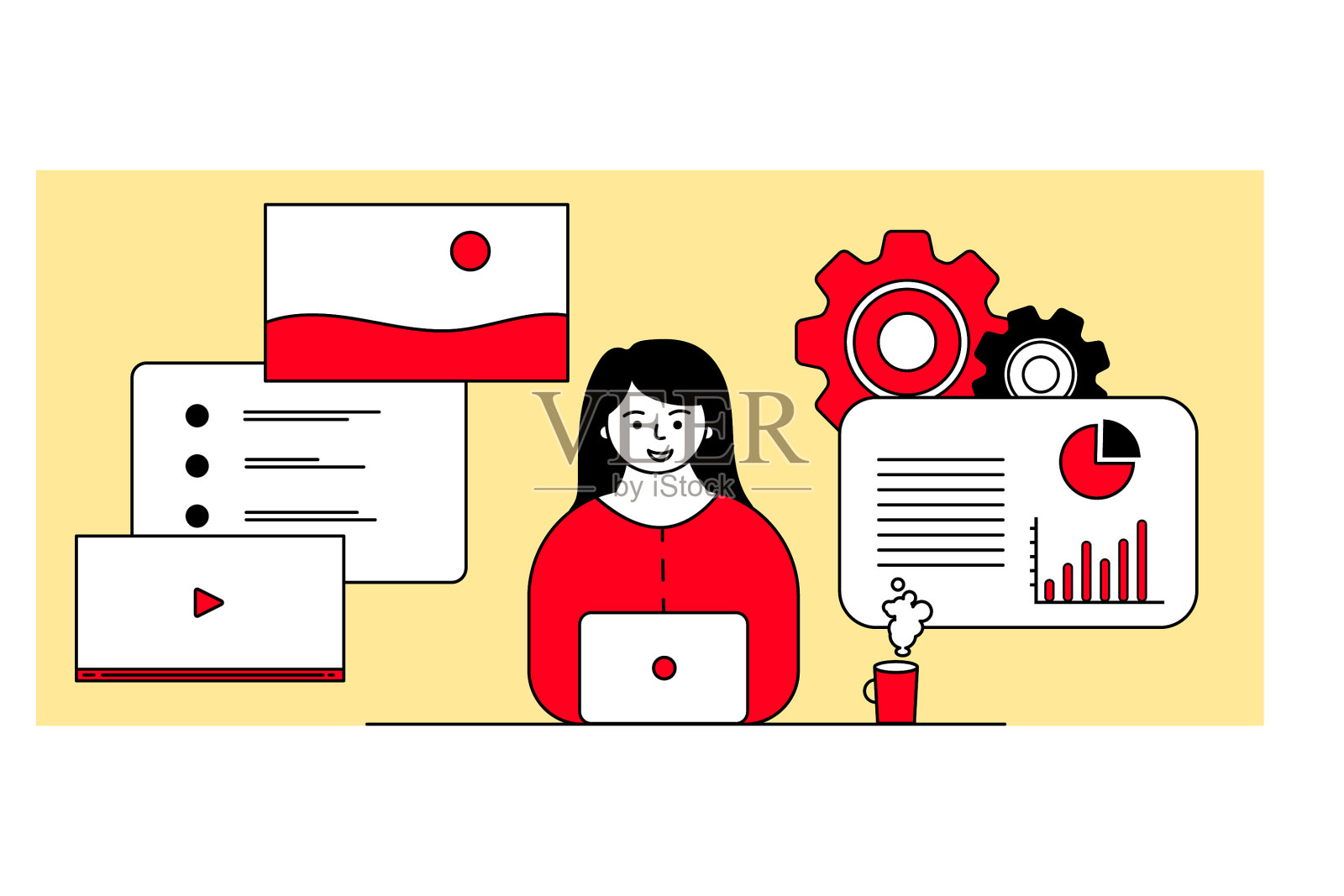 在家工作的概念设计自由职业女性插画图片素材