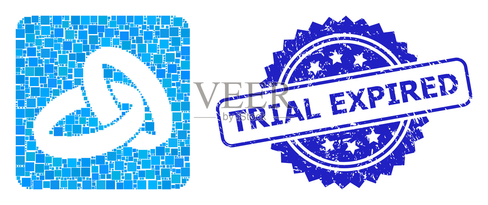 遇险试用过期印章和方点拼贴插画图片素材