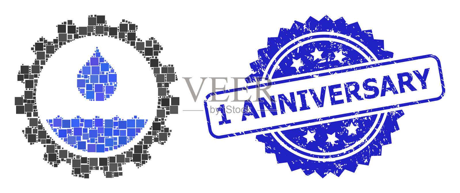 橡胶1周年印章和方点马赛克插画图片素材