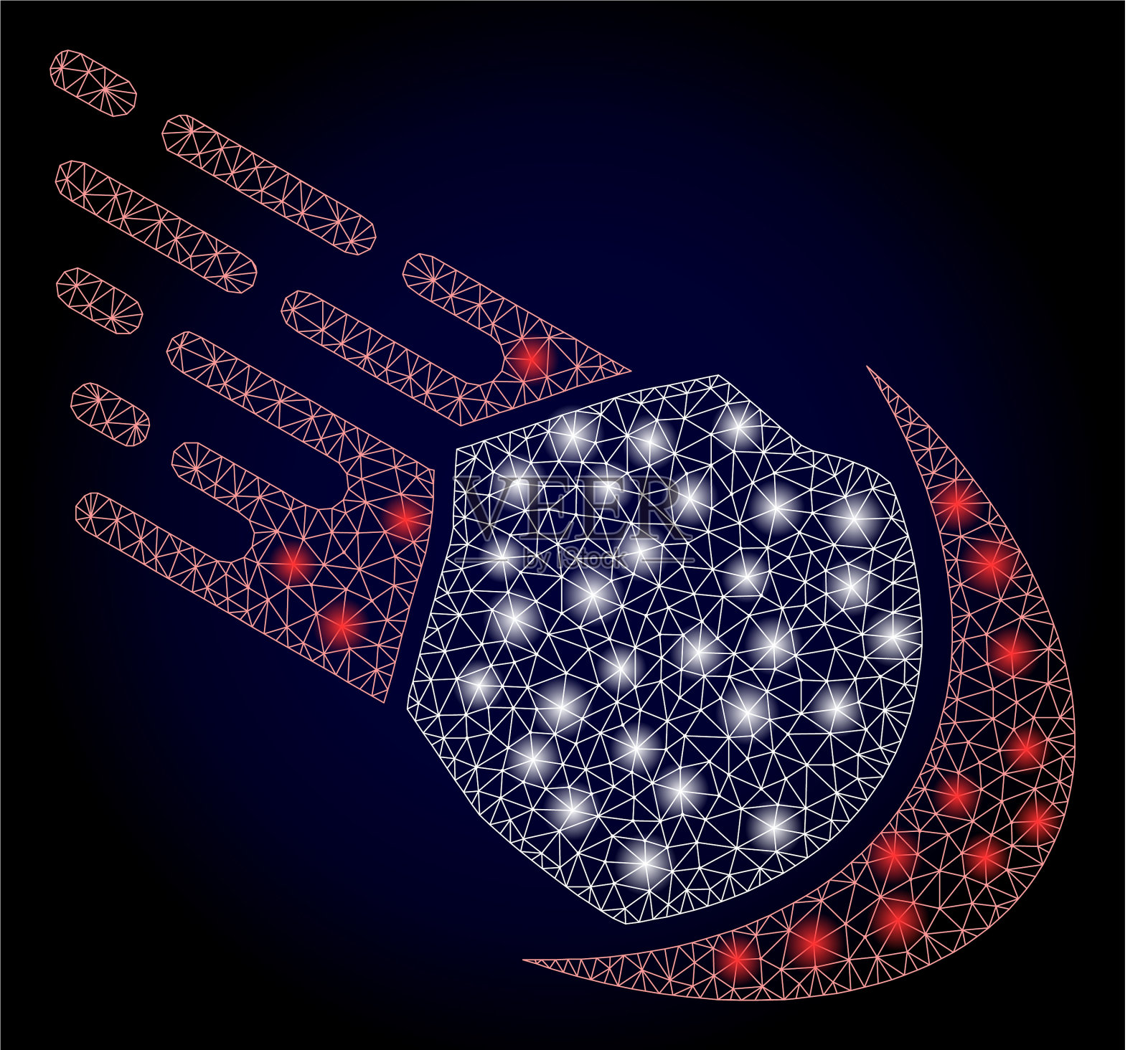 明亮的多边形网格流星与亮点插画图片素材