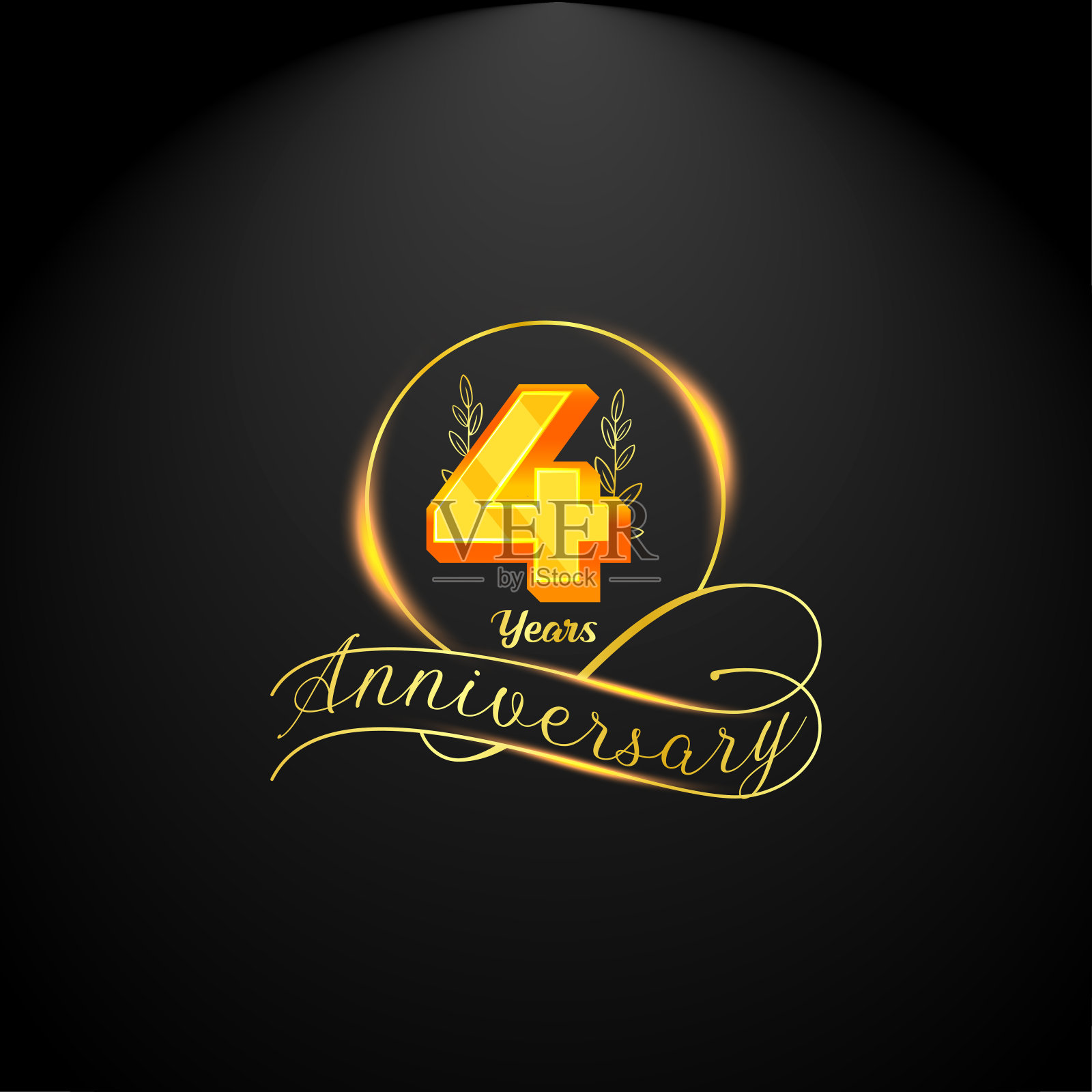 优雅的金色4周年纪念标志模板。奢华复古风格。矢量图插画图片素材