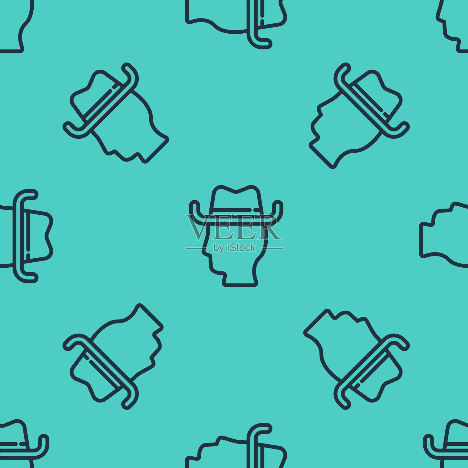 黑色线条牛仔图标孤立无缝图案插画图片素材