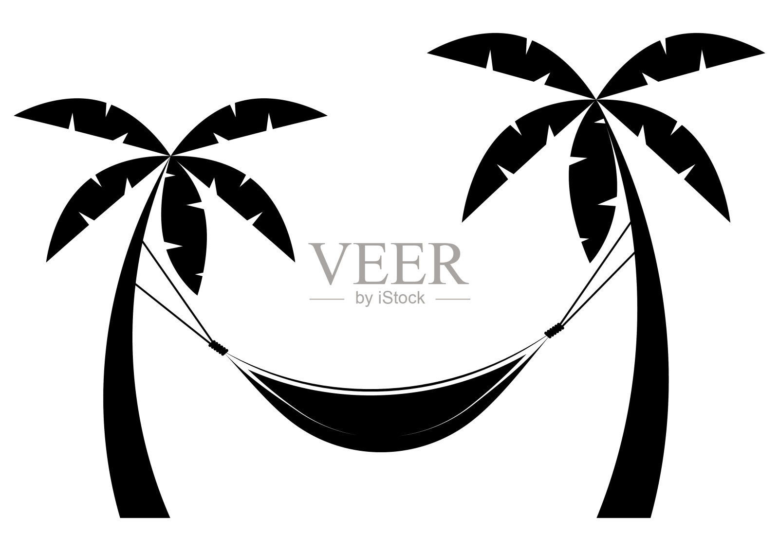 吊床图标在象形文字陈腐。黑色的棕榈树之间的吊床插画图片素材