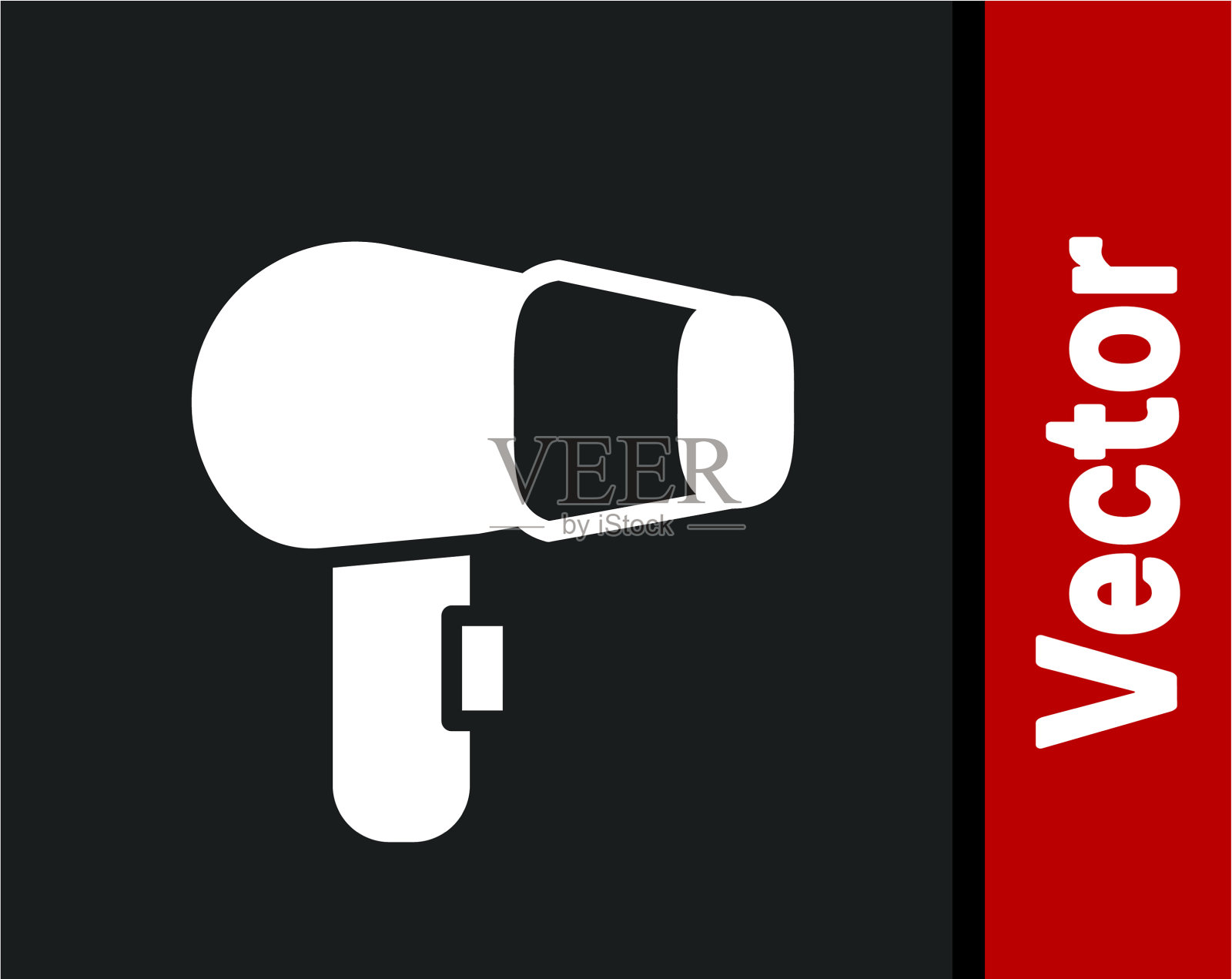 白色吹风机图标孤立在黑色背景插画图片素材