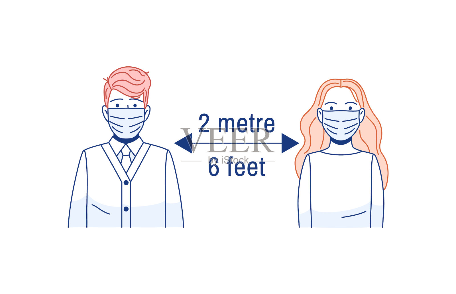 社会距离线信息图表图标的人插画图片素材