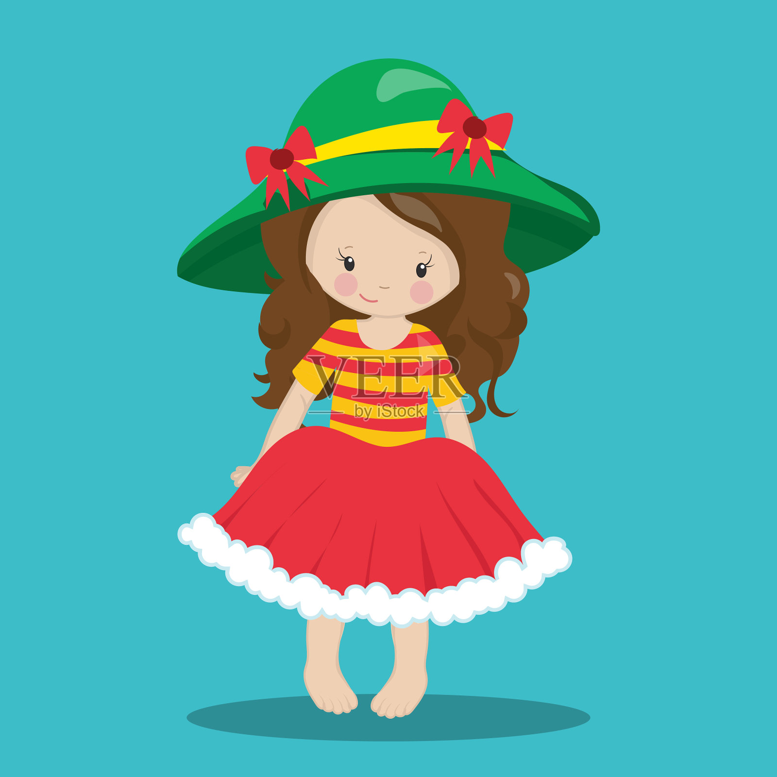圣诞女孩的帽子是棕色的插画图片素材