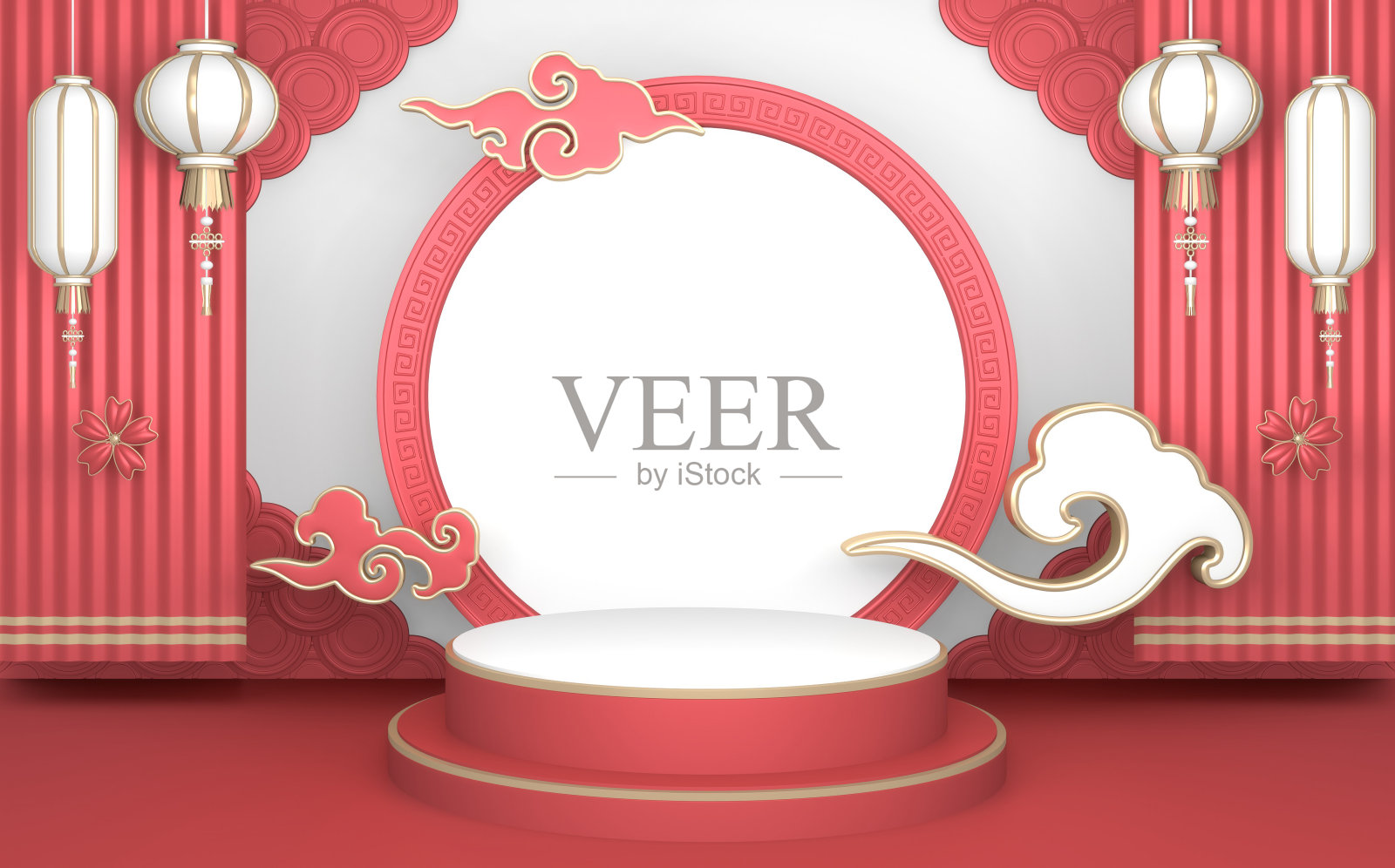 日本粉裙以粉红色为背景,呈现日本风格。三维渲染照片摄影图片