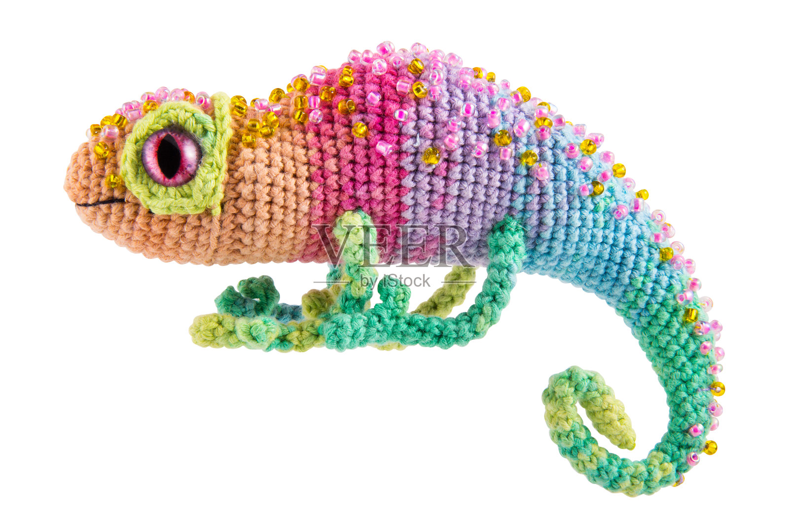 美丽的彩虹变色龙,编织的玩具照片摄影图片