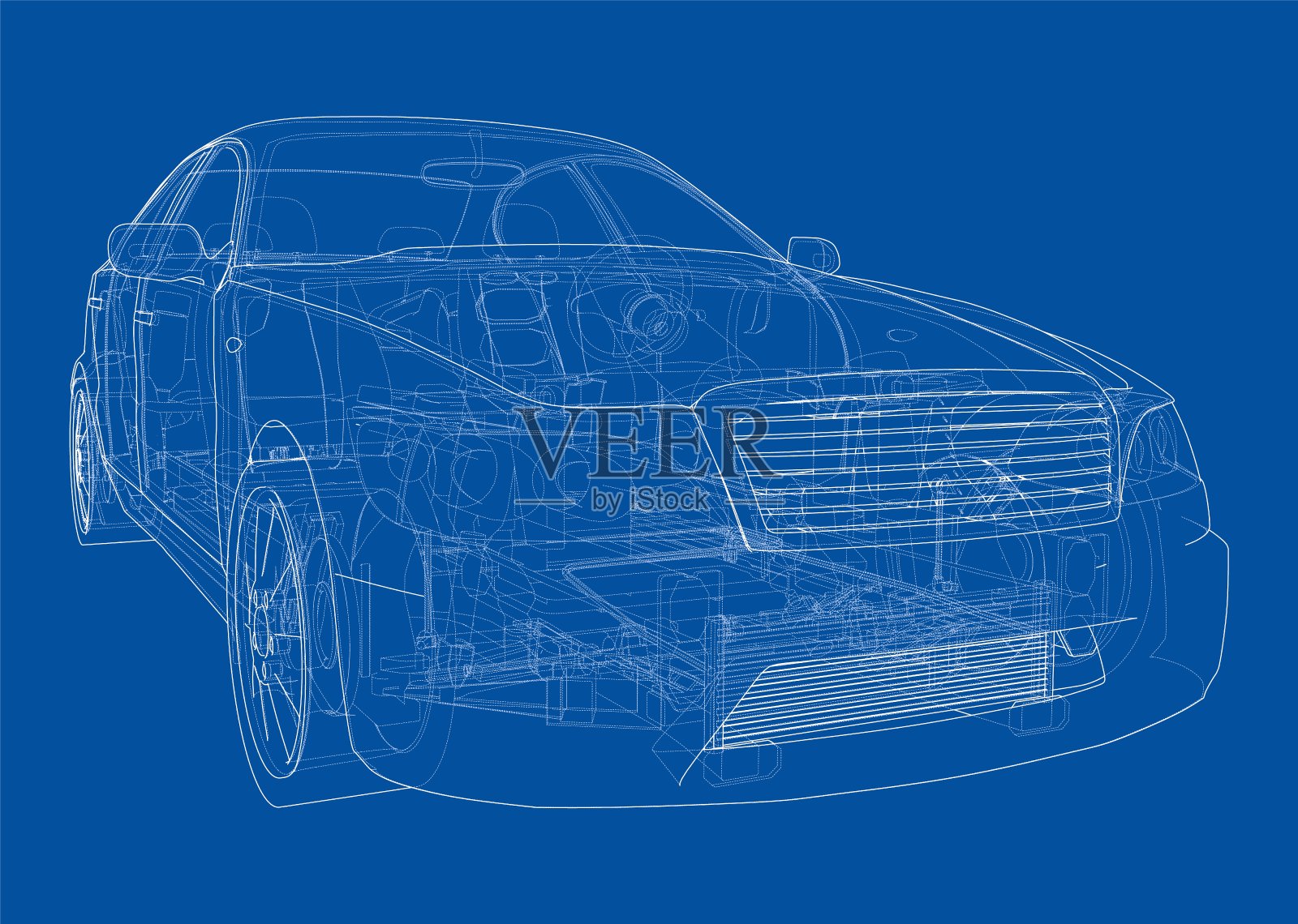 电动汽车与底盘。三维矢量渲染插画图片素材