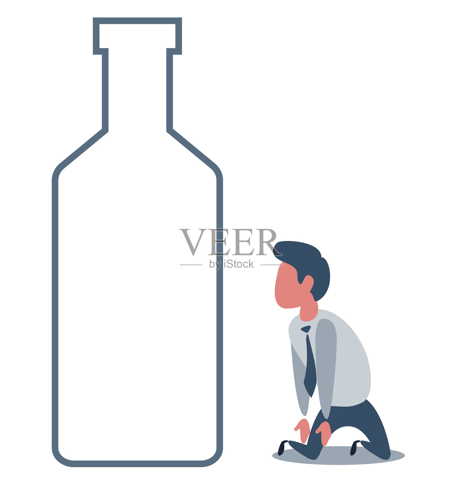 生病的醉汉跪在一瓶插画图片素材