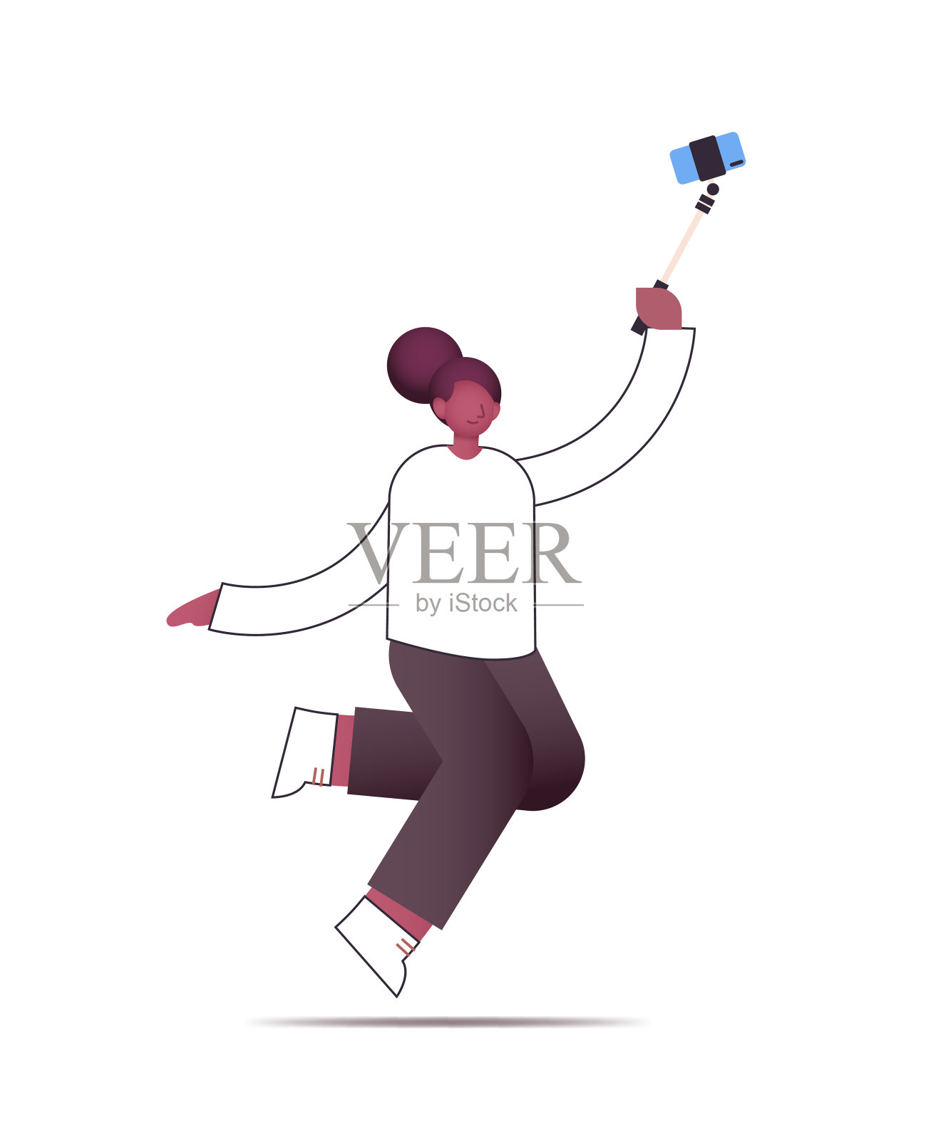 非裔美国女孩用智能手机自拍,全程隔离插画图片素材