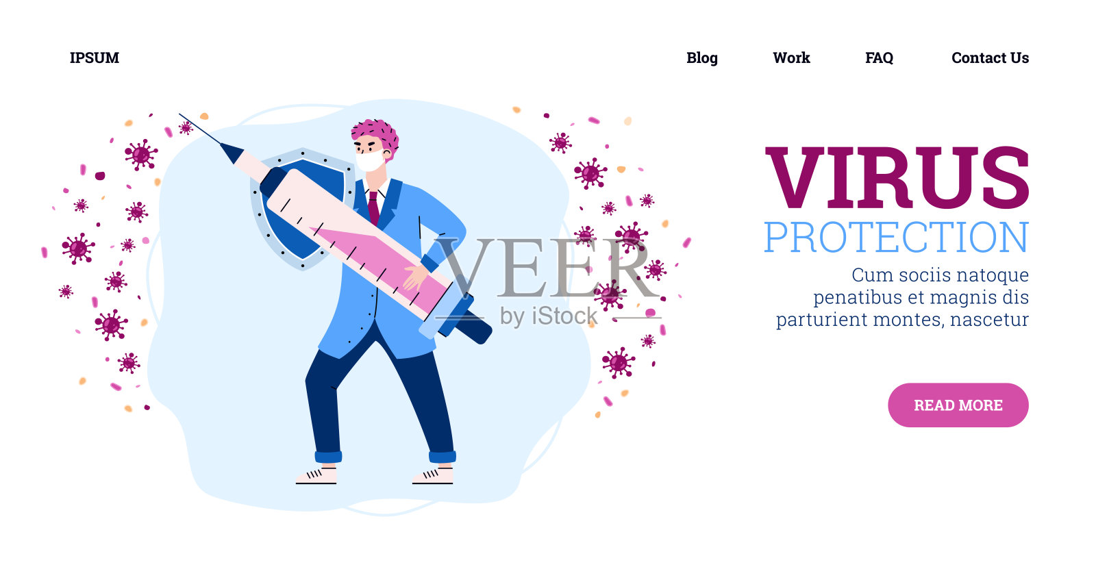 医生手持注射器,注射疫苗,预防冠状病毒感染。插画图片素材