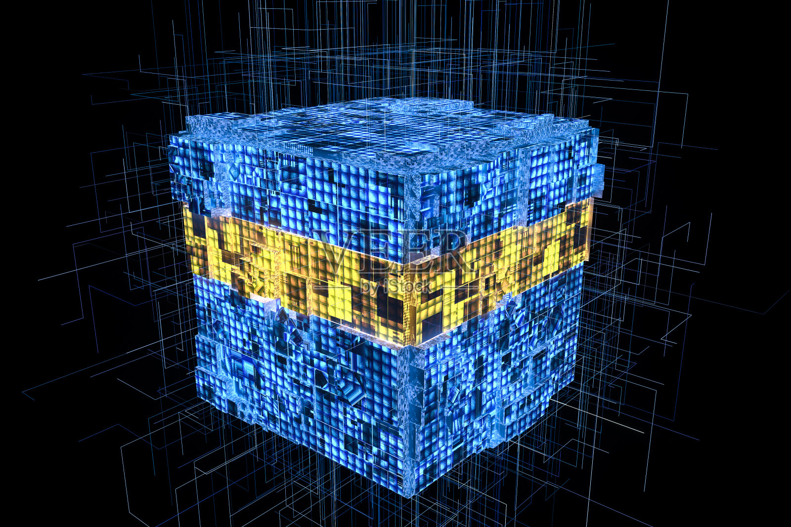 立方体与网络,3d渲染照片摄影图片