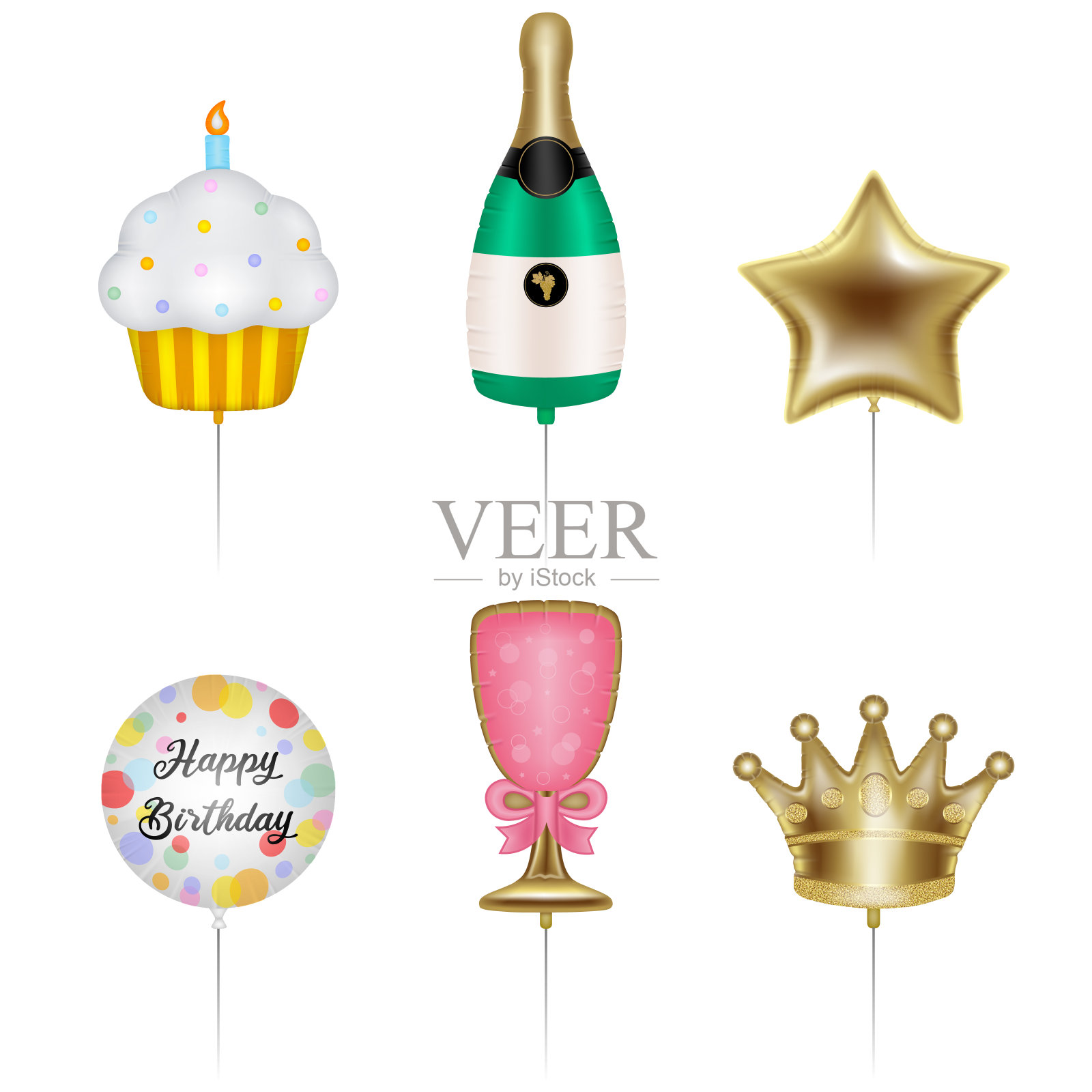 一套生日派对气球插画图片素材