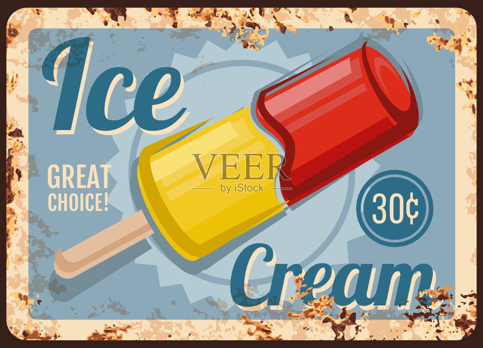 冰淇淋店甜点矢量生锈的金属板插画图片素材