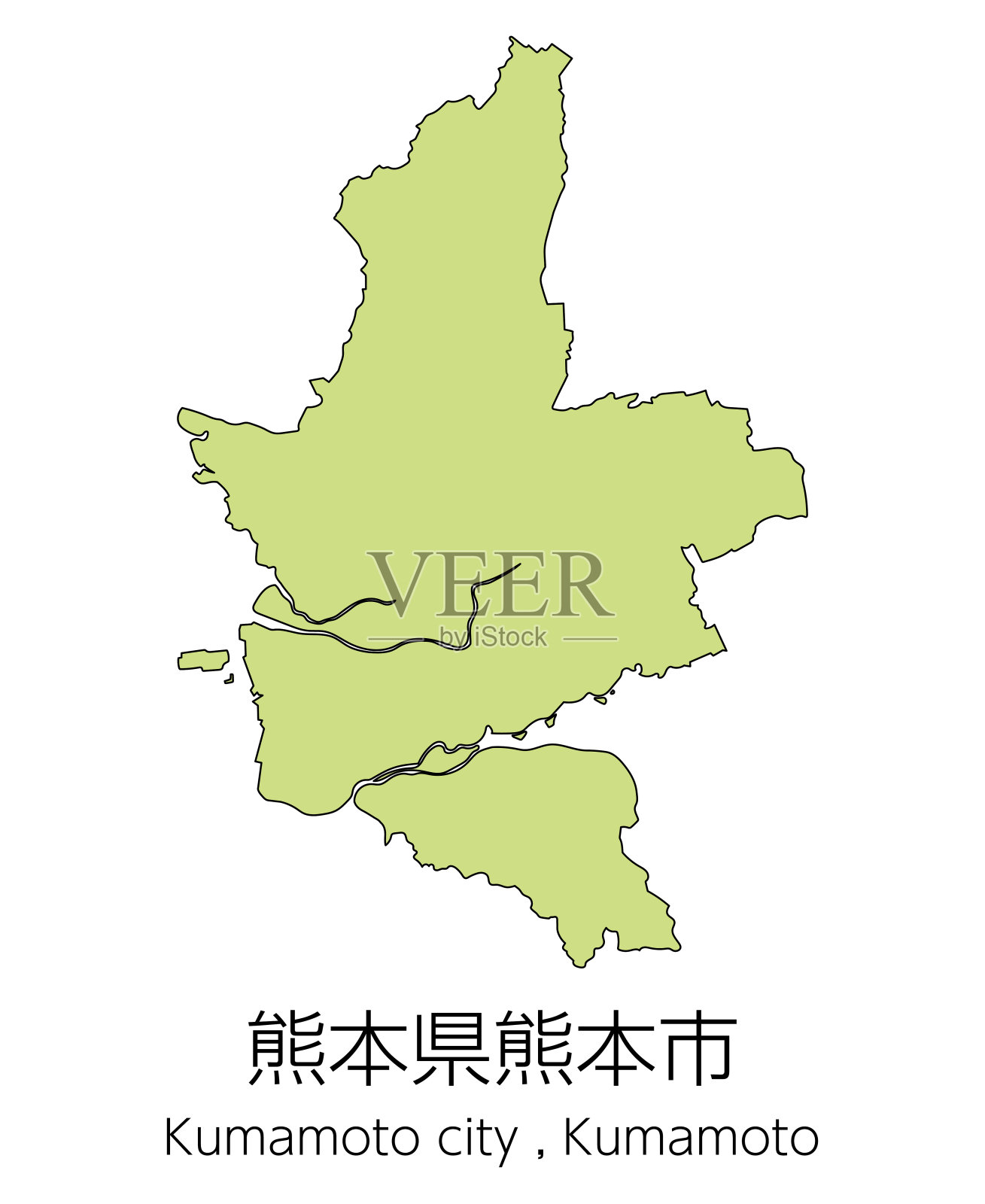 日本熊本县熊本市地图。翻译:熊本市,熊本县。插画图片素材