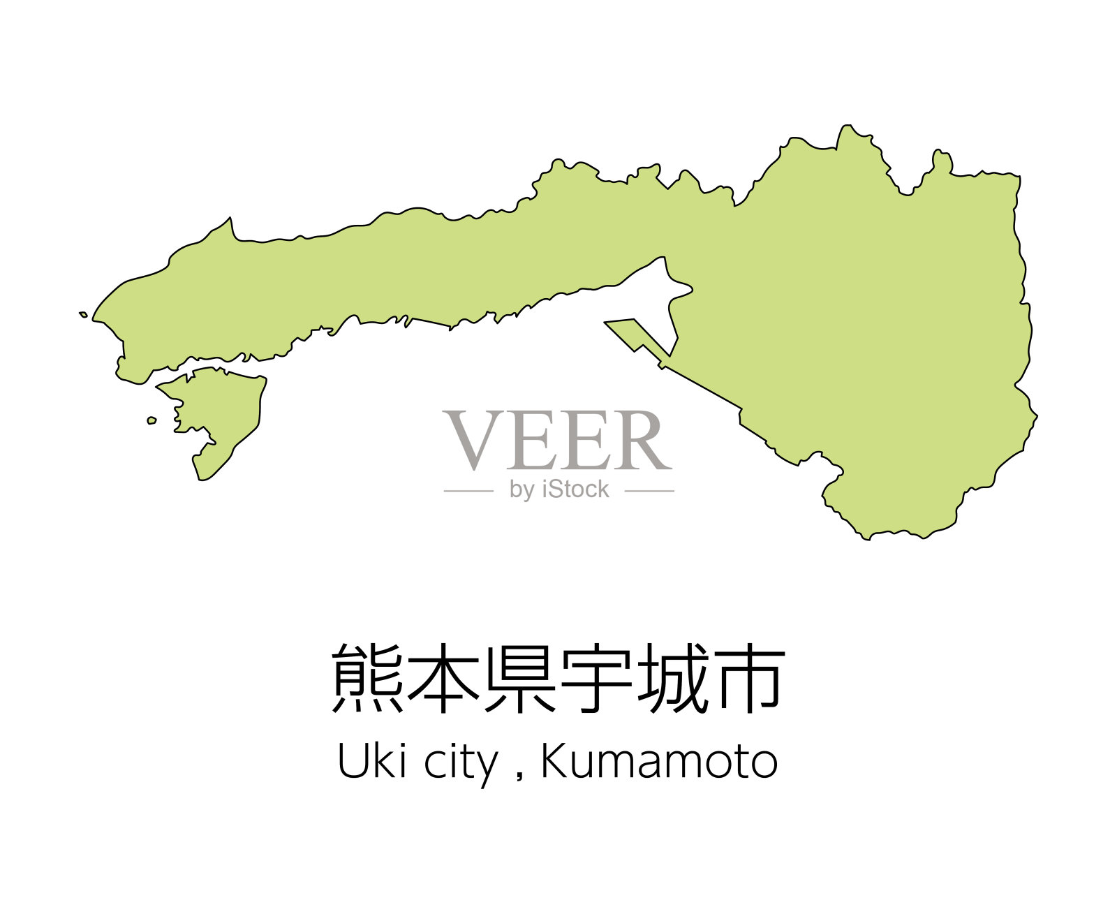 日本熊本县Uki市地图。翻译:“熊本县的Uki市。”插画图片素材