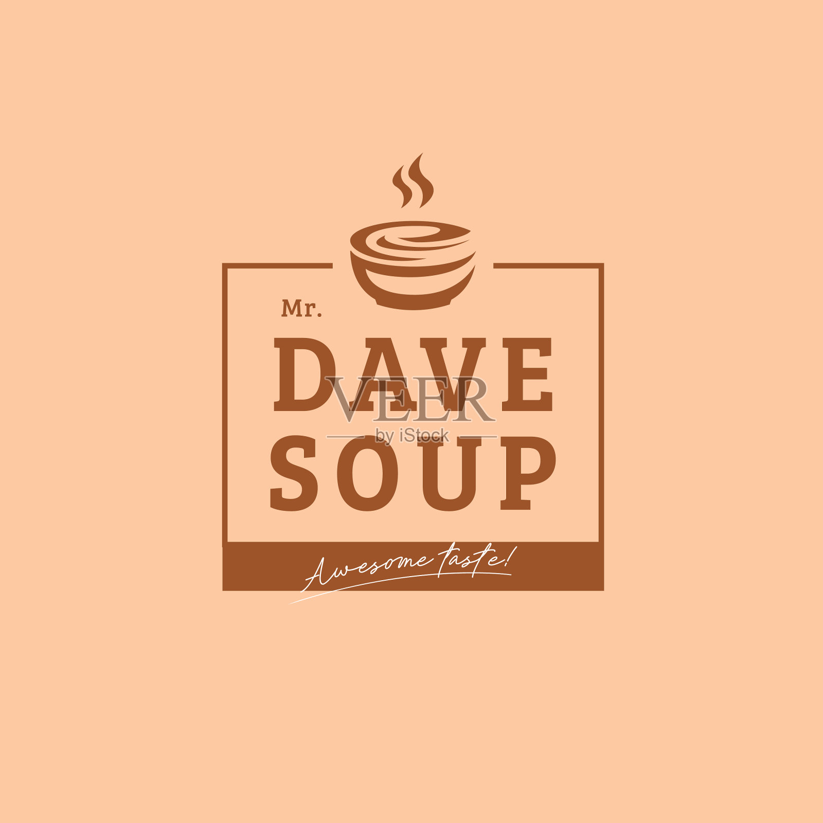 热汤碗标志徽章与个人姓名框架插画图片素材