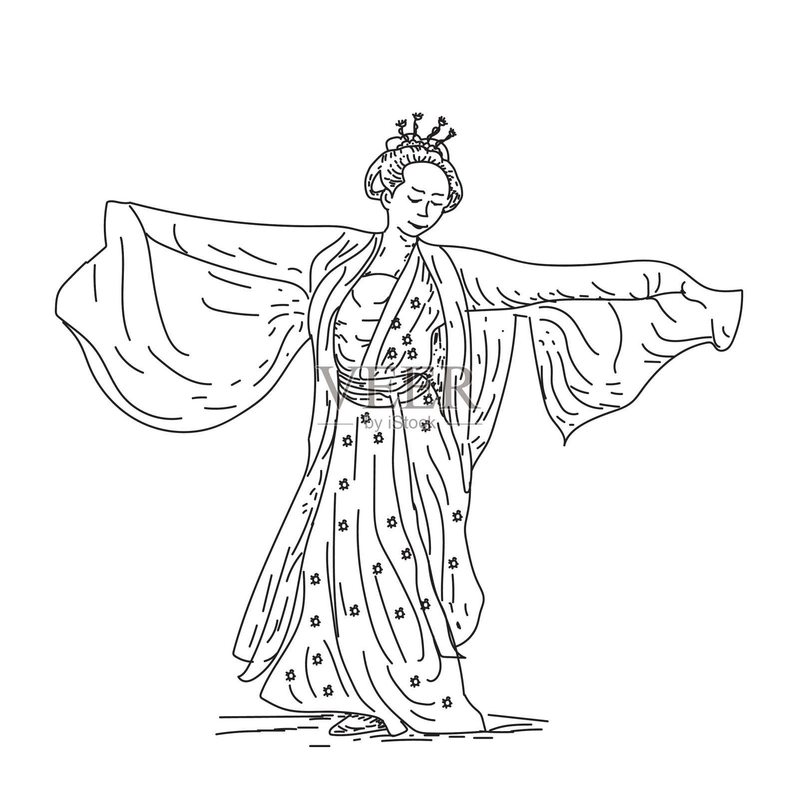 印花中国传统汉服舞蹈大纲插画图片素材