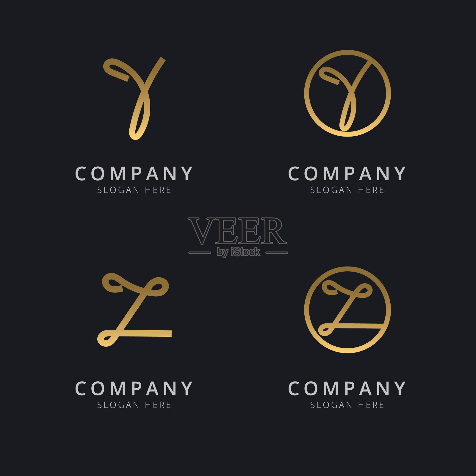 线条抽象字母Y和Z与金色标志模板设计元素图片