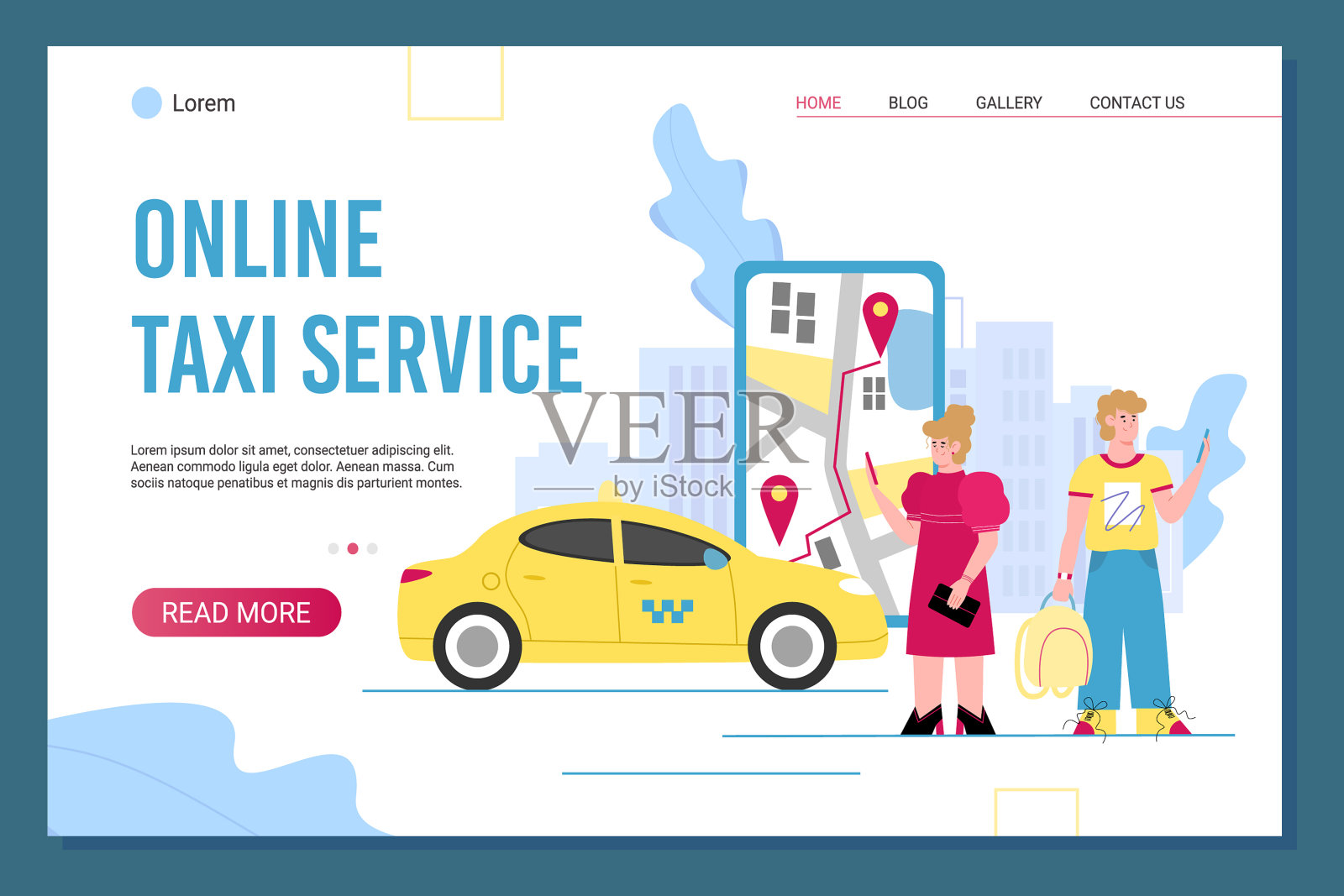 网上出租车服务登陆页面为网站平面插画图片素材