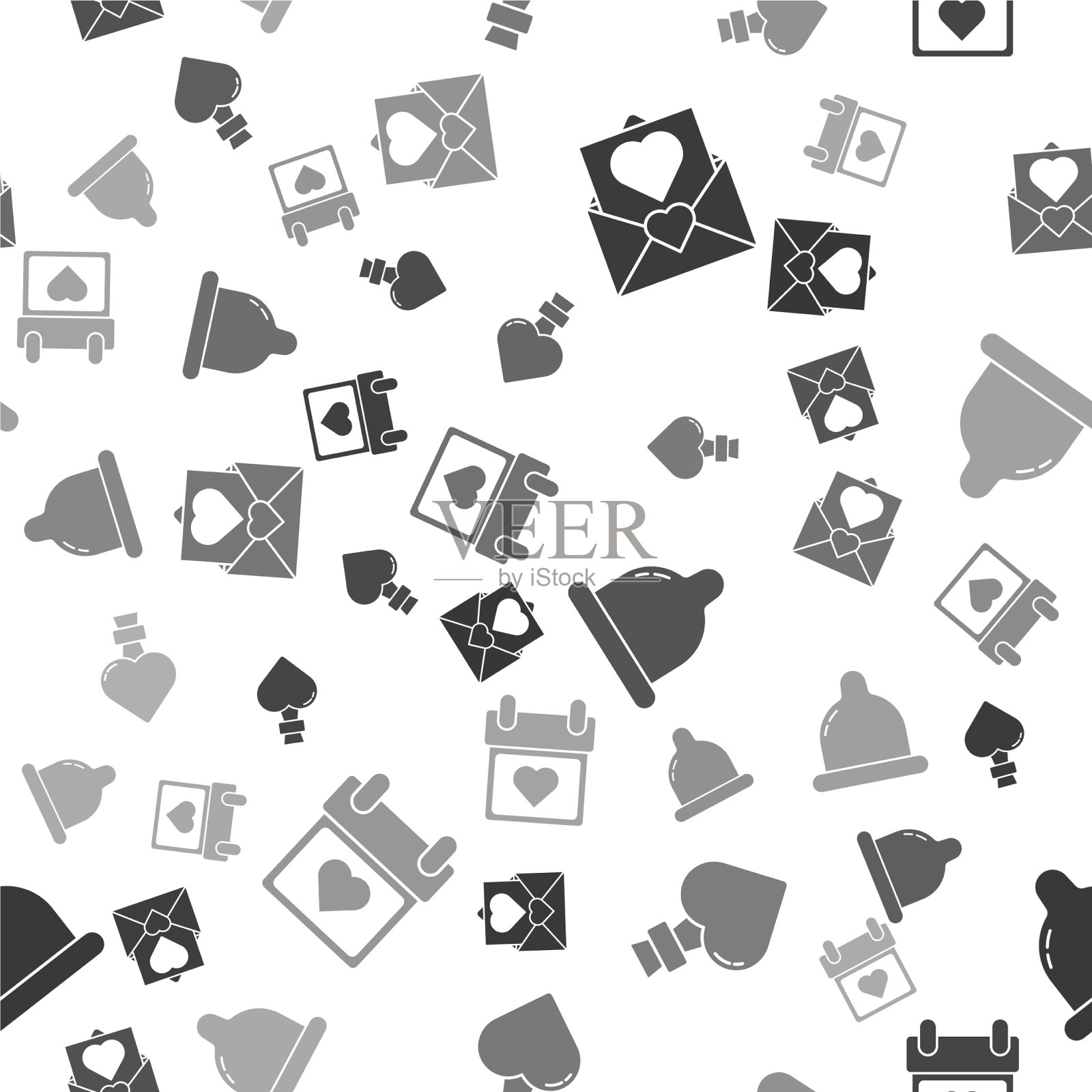 把装有情人节爱心瓶的信封和图标素材