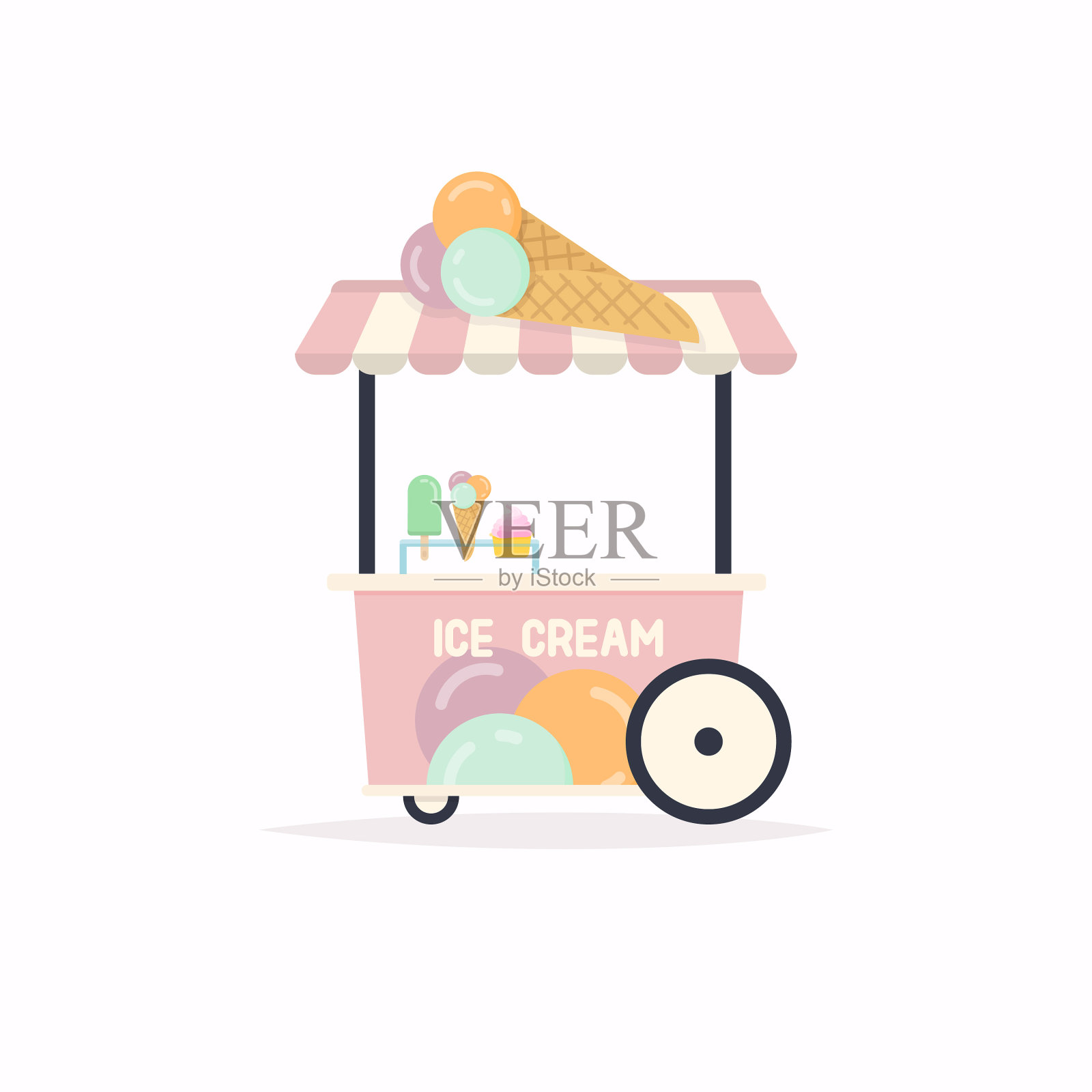 冰淇淋摊手推车街头小吃车插画图片素材