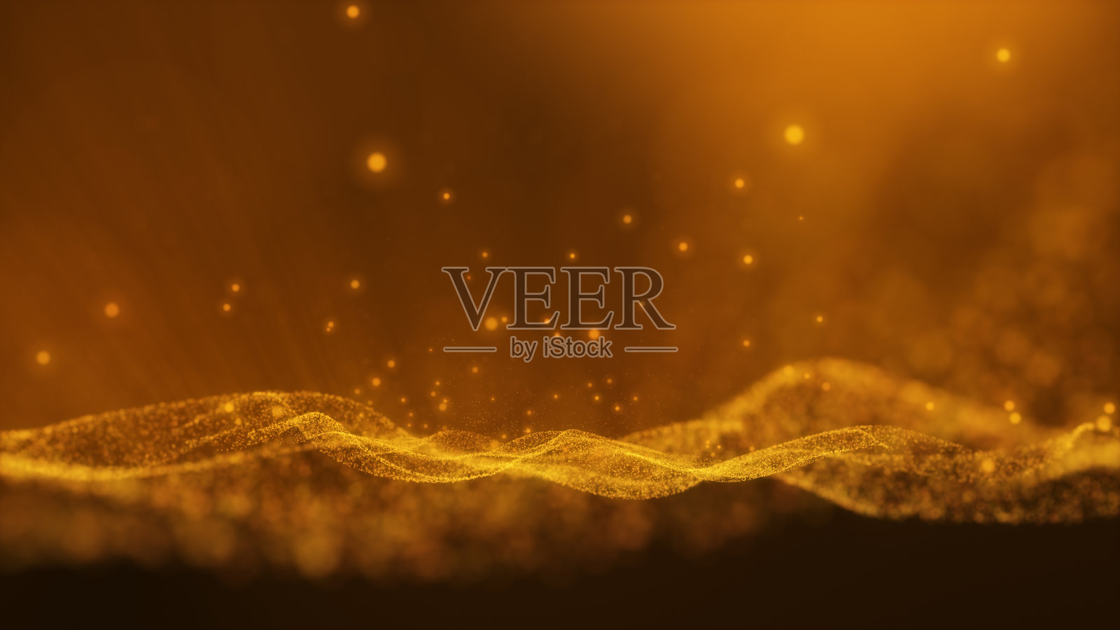 暗金色、黄褐色和发光尘埃粒子抽象背景。插画图片素材