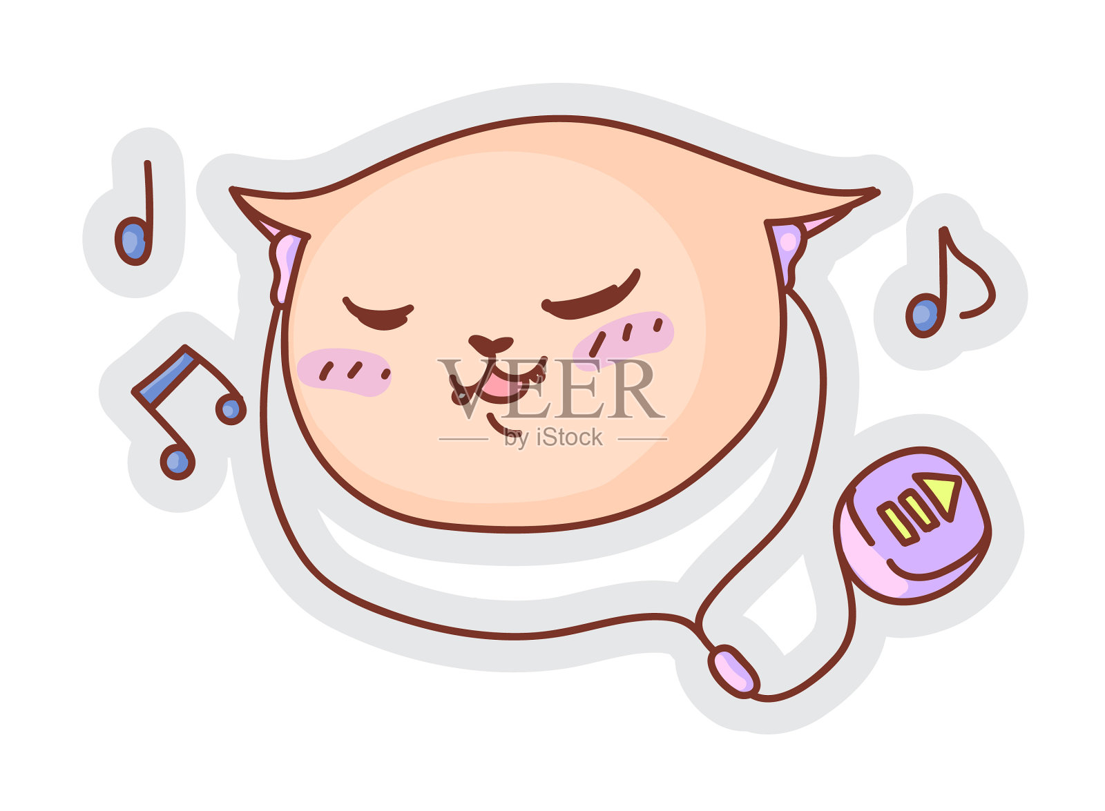 猫听着音乐滑稽的贴纸孤立了设计元素图片