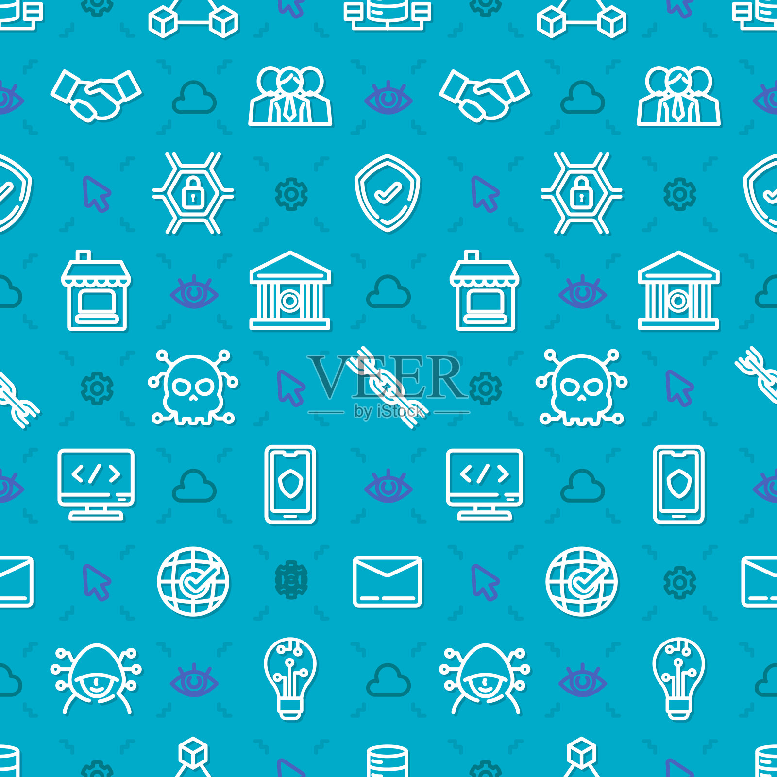 无缝背景下的网络安全话题。插画图片素材