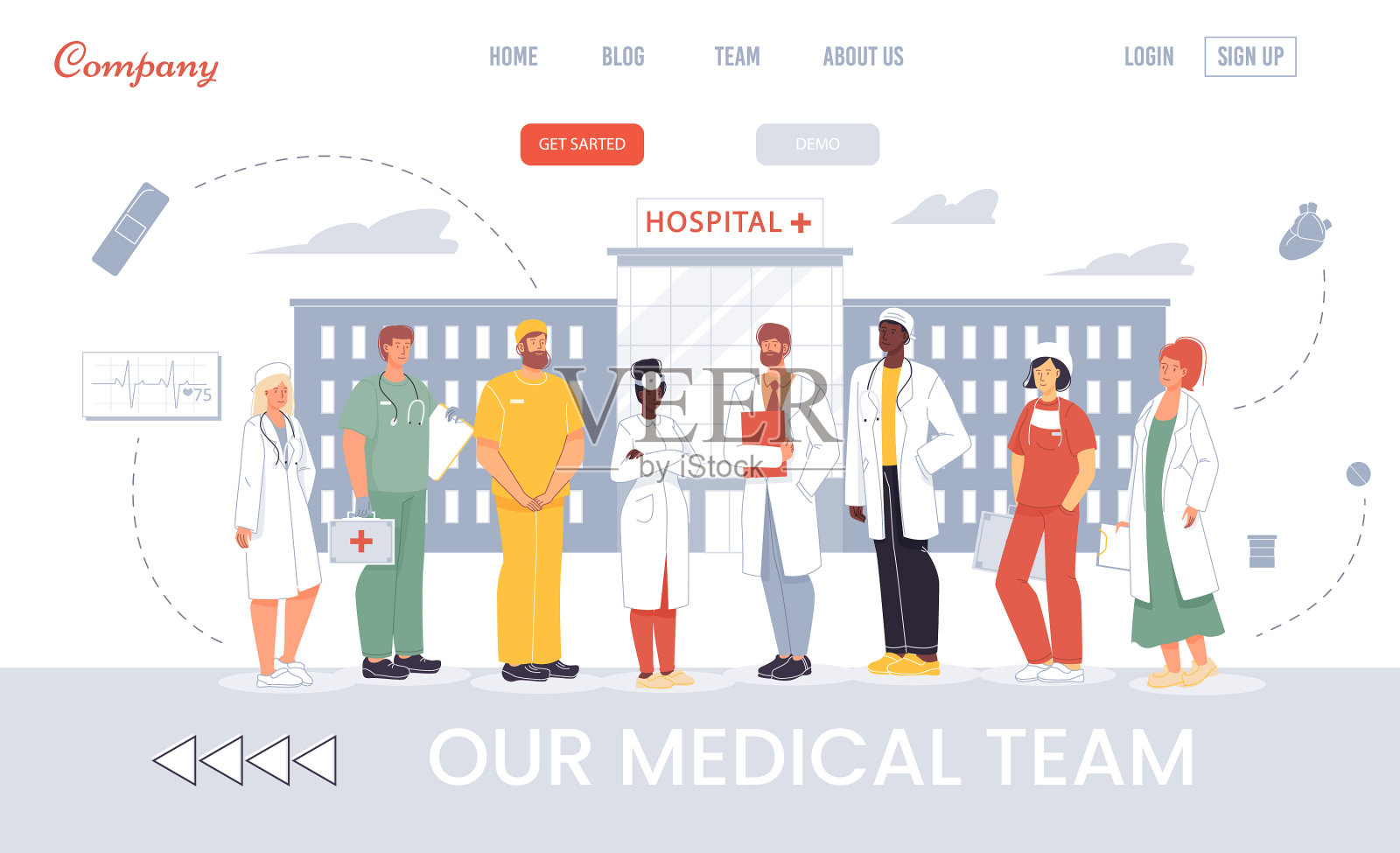 呈现医务人员的医院登陆页面插画图片素材