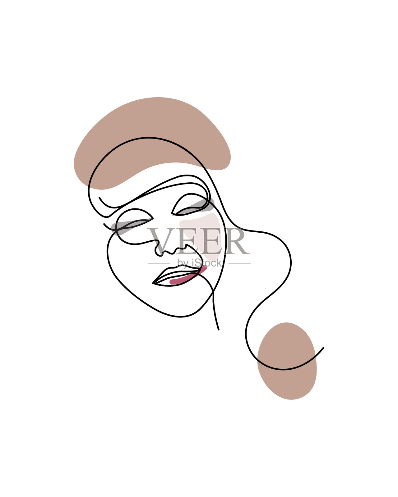 抽象面一线描。肖像简约风格。细一行画抽象脸。一条线画抽象的面。现代连续线条艺术插画图片素材