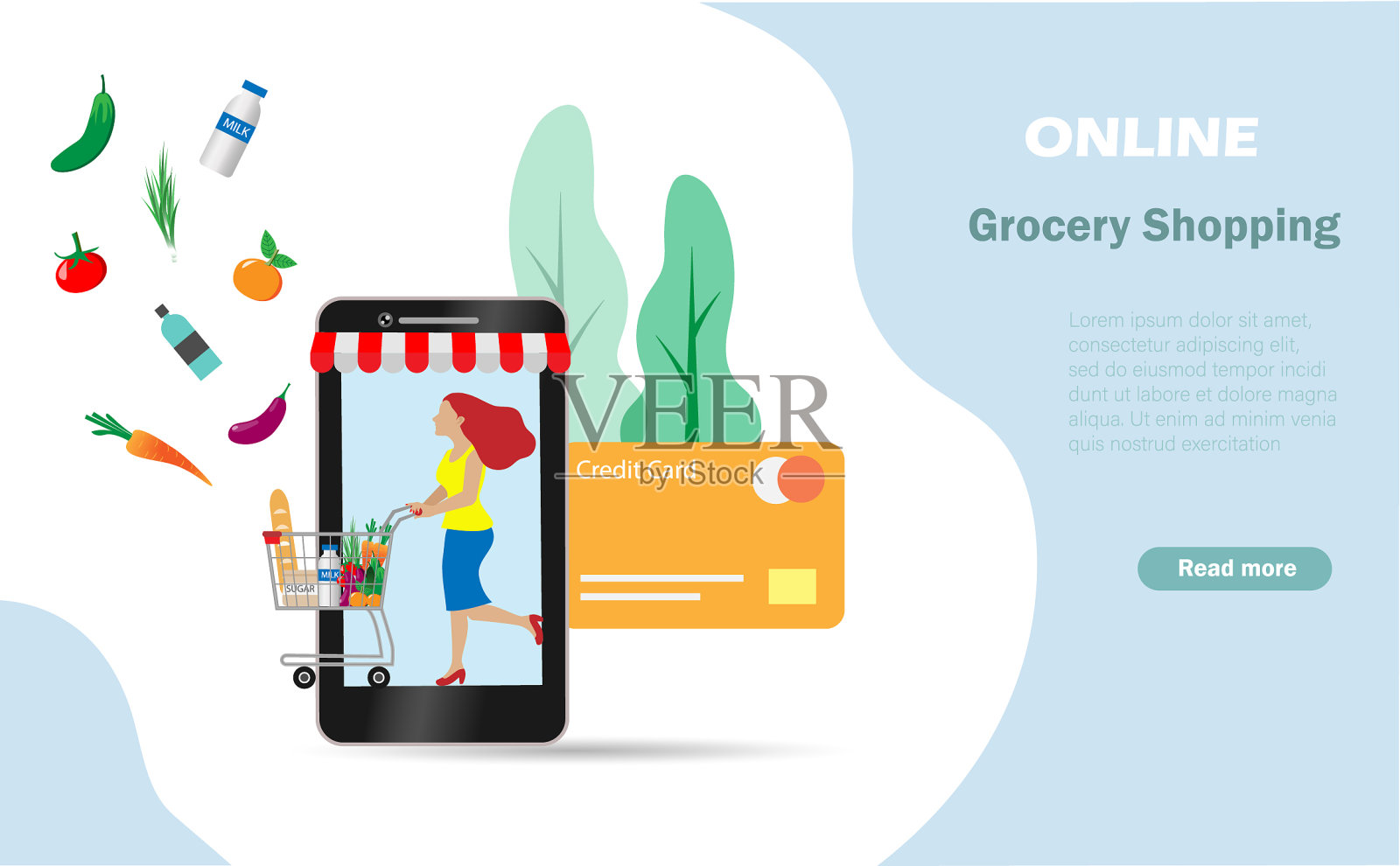 女人用手机刷卡网购设计模板素材