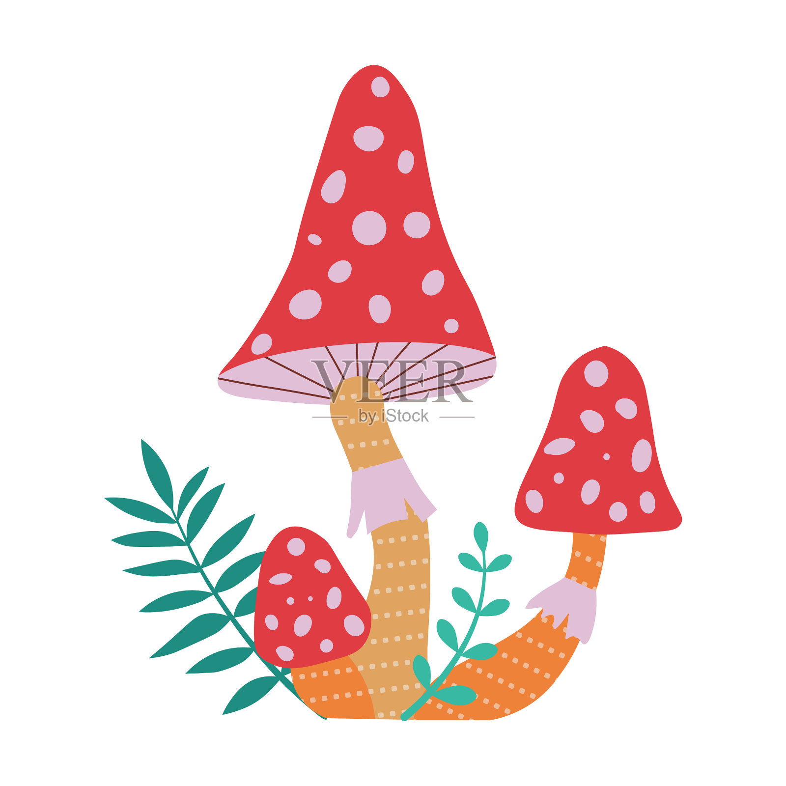 森林蘑菇蝇木耳卡通风格插画图片素材