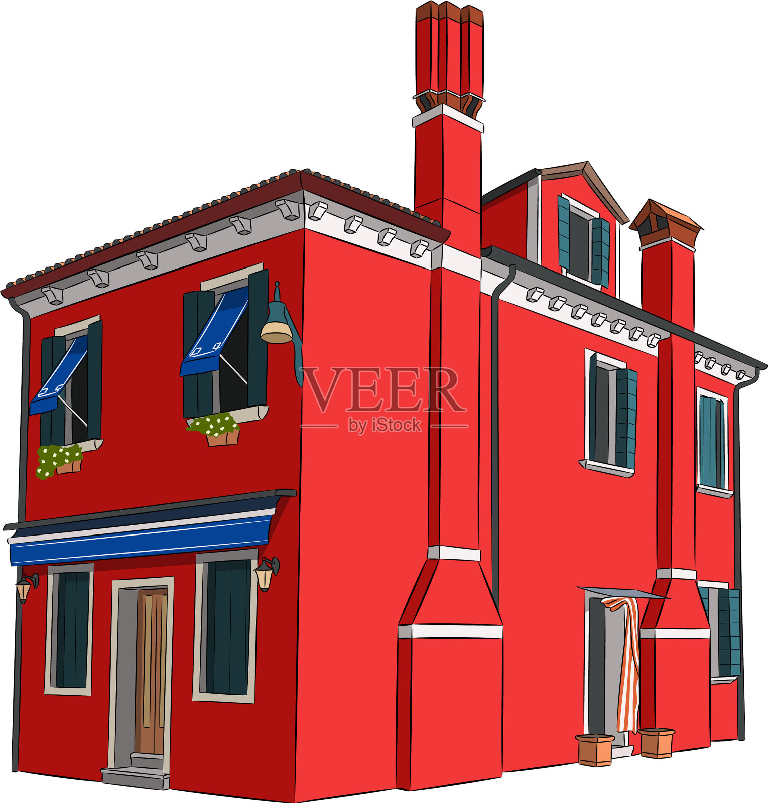 布拉诺岛上的亮红色房子插画图片素材