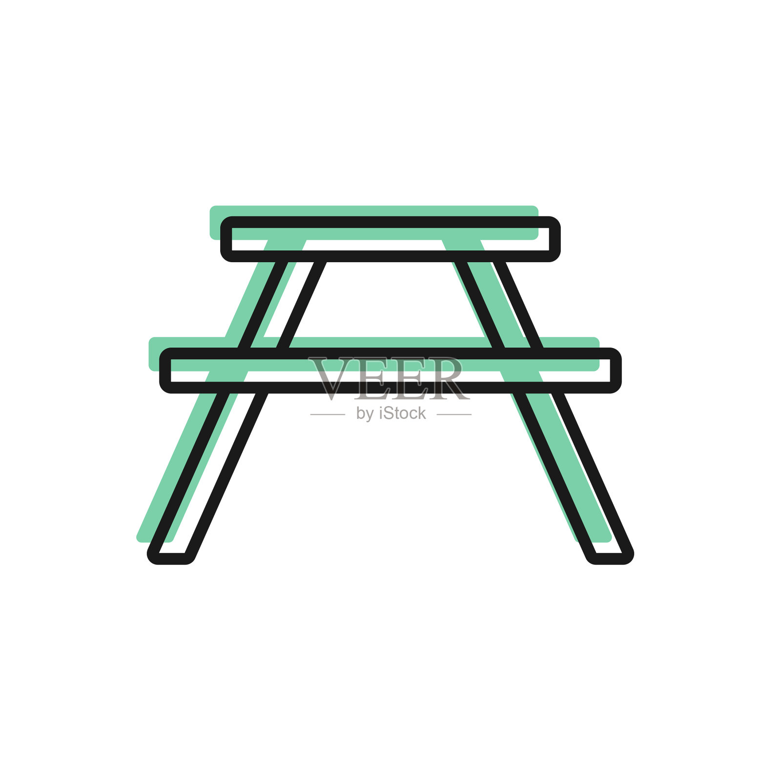黑色线条的野餐桌子上有长凳插画图片素材