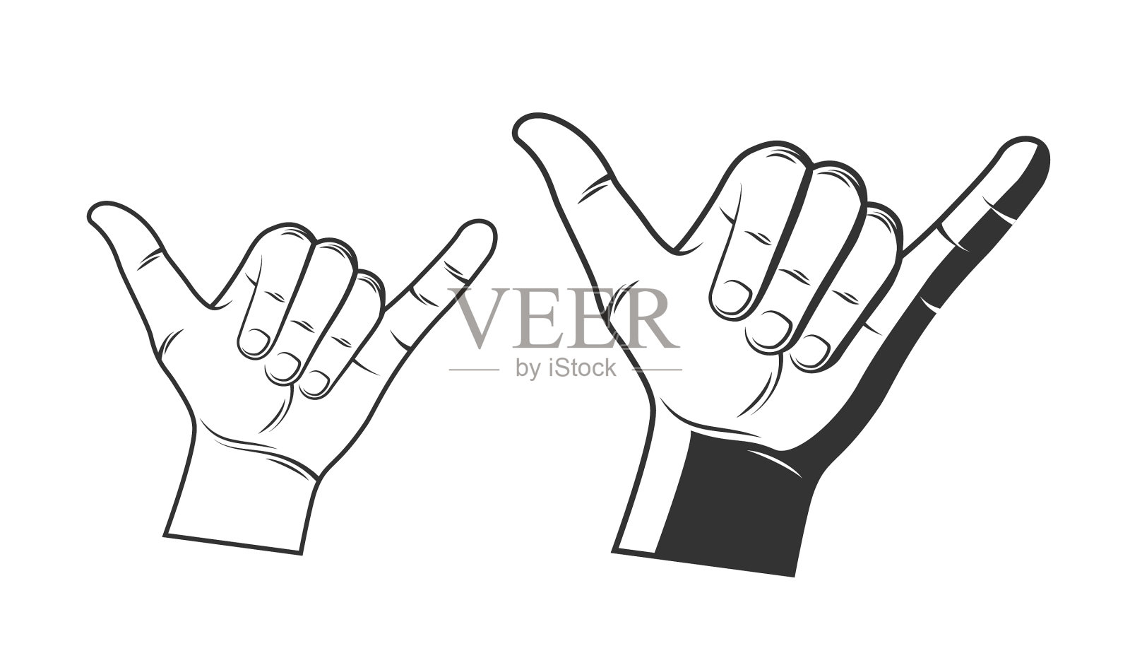 冲浪者手剪影孤立在白色设计元素图片