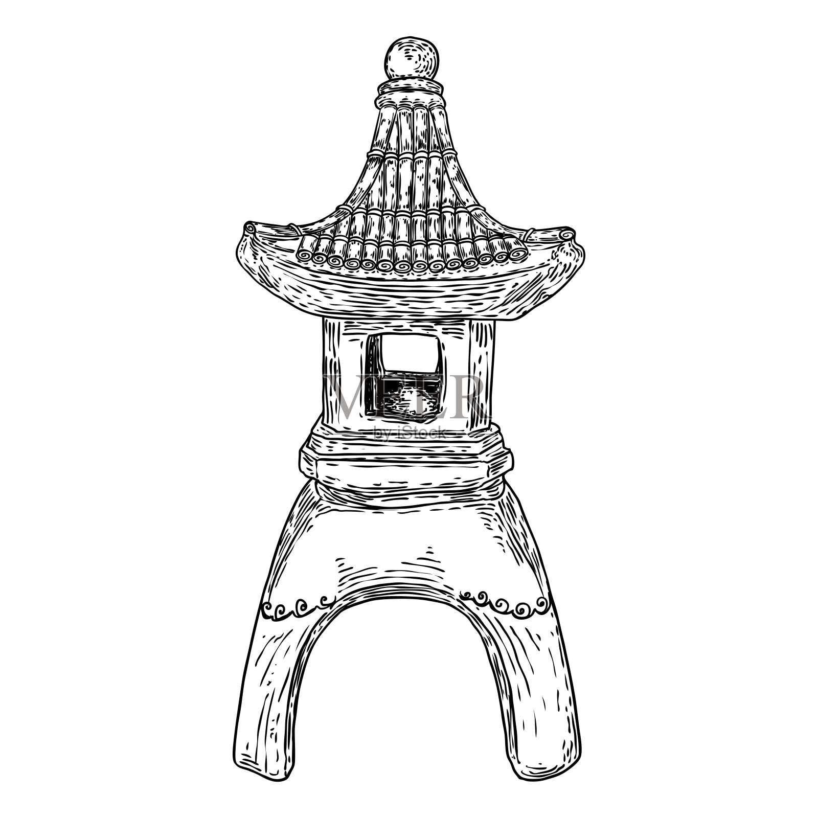 日本的路灯。亚洲传统灯笼。花园的石灯。古佛塔托罗灯装饰仿造宝塔。日本用于装饰花园的灯篮或灯塔。向量。插画图片素材