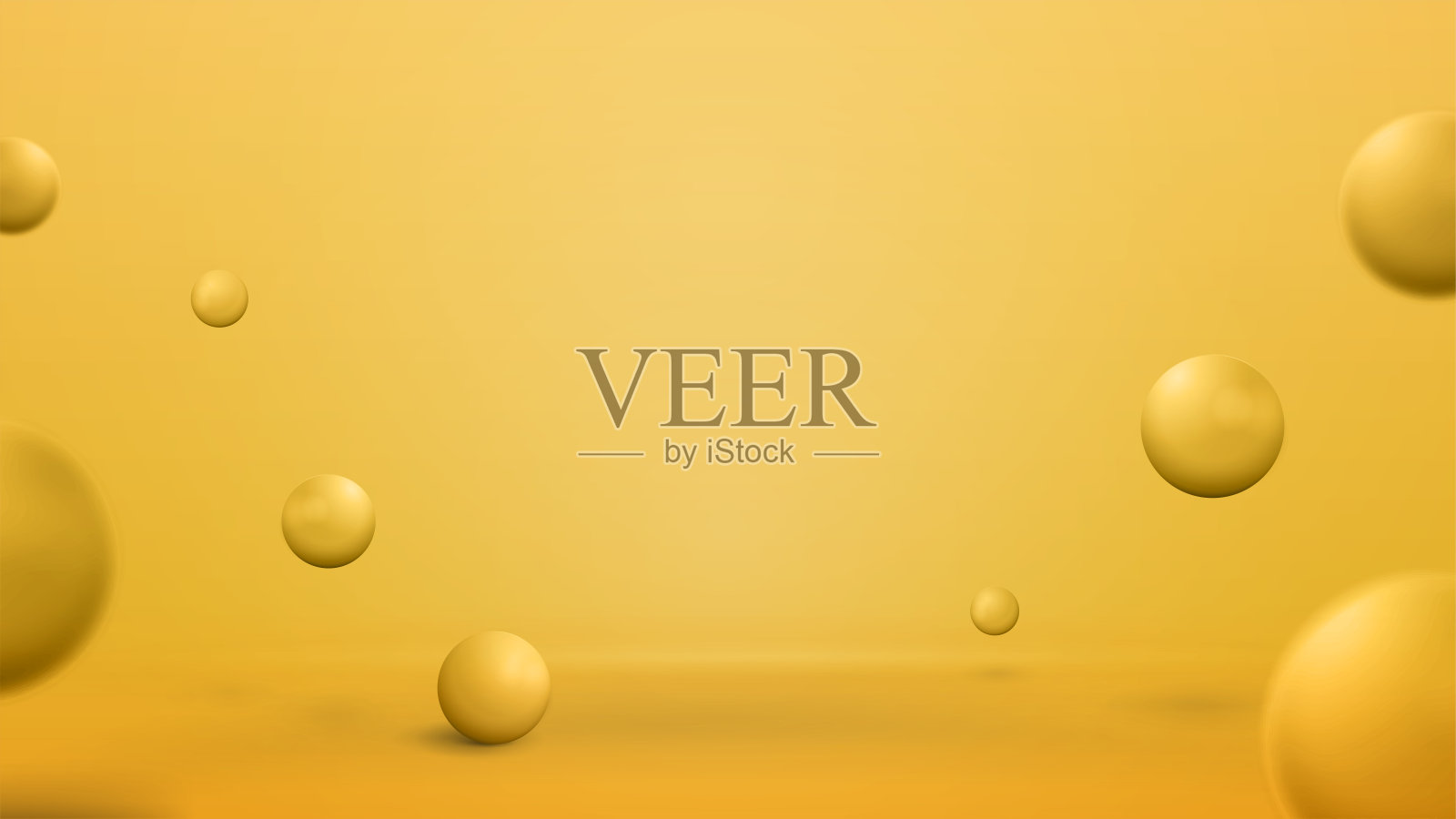 空黄色抽象场景与弹跳的球体。3d渲染插图与黄色抽象房间与3d黄色球体插画图片素材