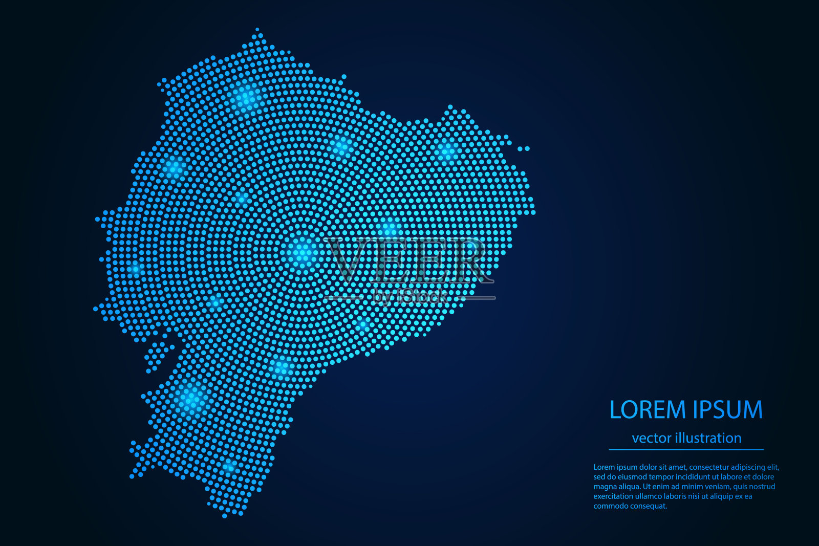 抽象图像厄瓜多尔地图从点蓝色和发光的恒星在黑暗的背景插画图片素材