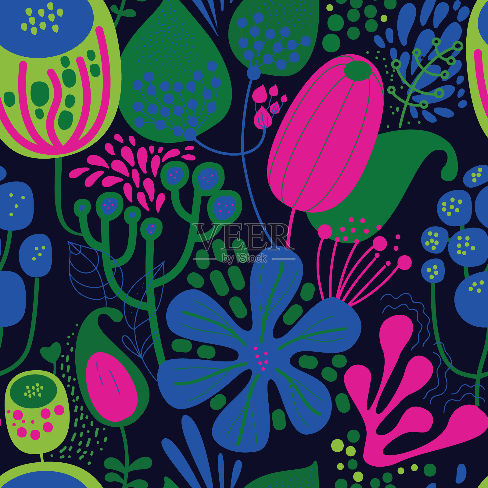 花,植物和佩斯利黄瓜。插画图片素材