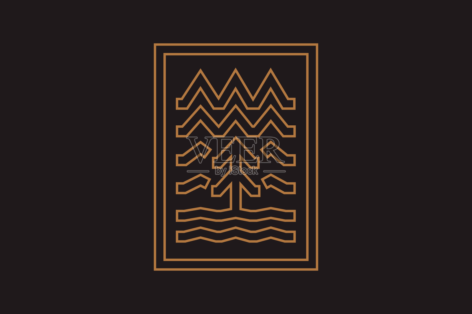 几何徽章与山,河和树插画图片素材