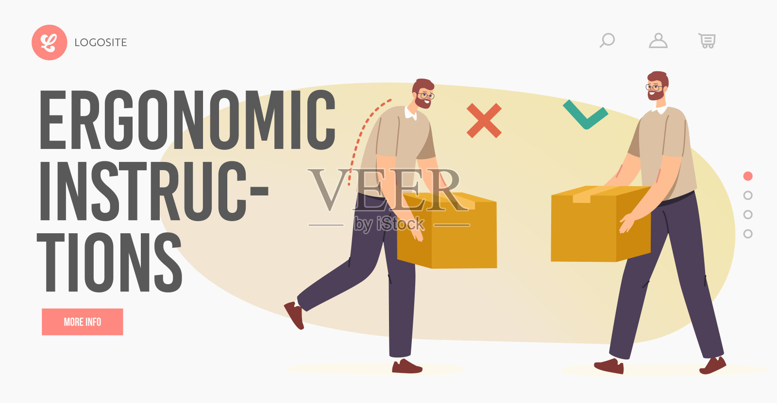 人机工程学说明登陆页面模板。手工搬运重物的对与错插画图片素材