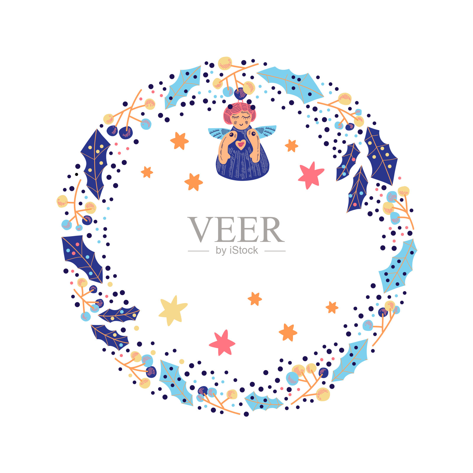 矢量插图的圣诞花环在一个手绘风格。插画图片素材