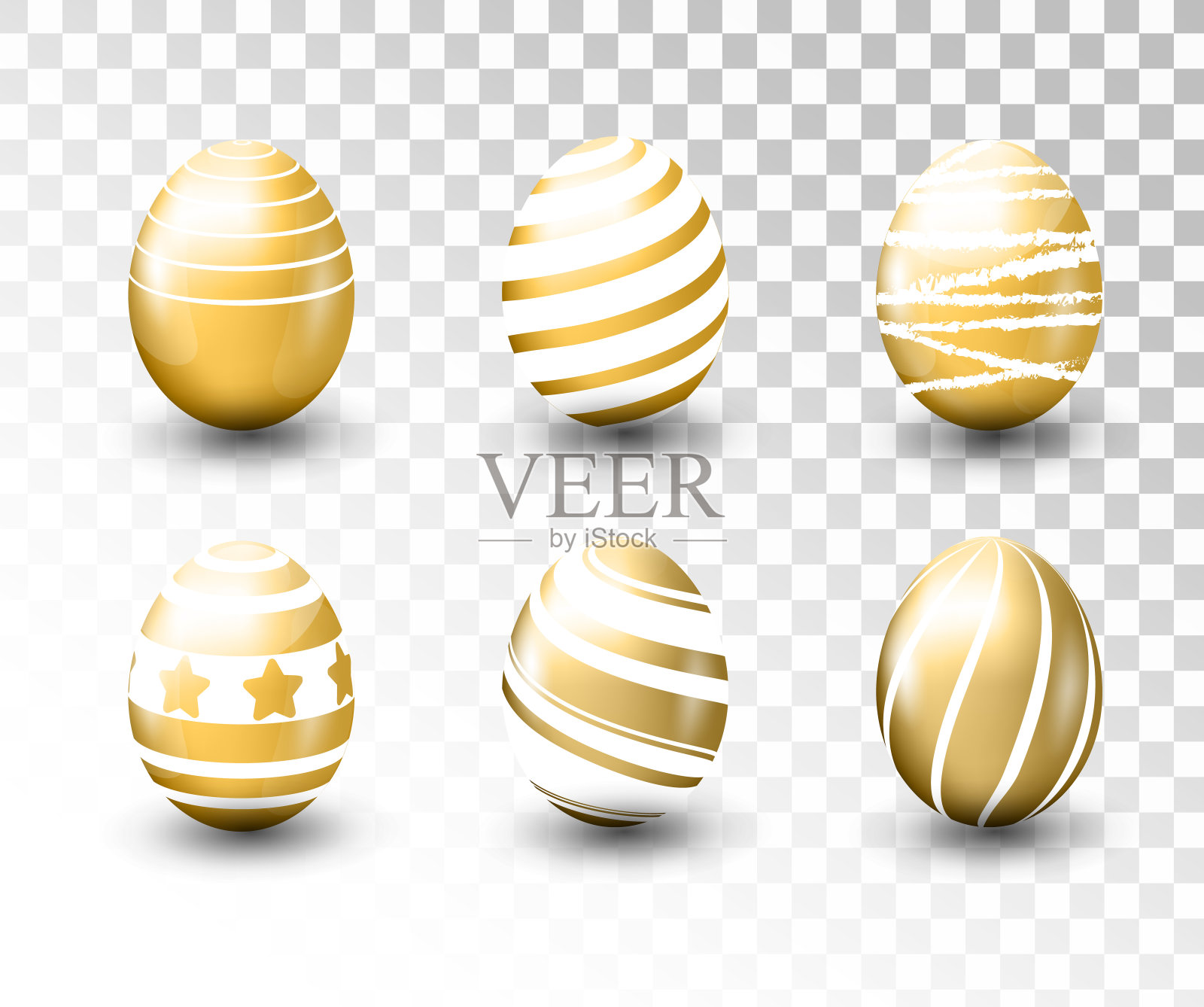 金色复活节彩蛋与图案孤立在透明的背景。矢量插图。插画图片素材