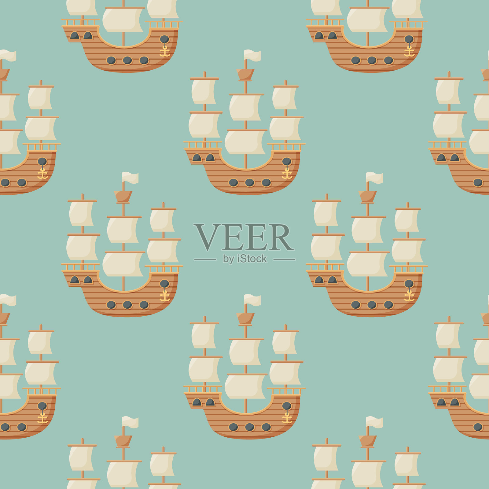 主题海上旅行帆船的模式插画图片素材