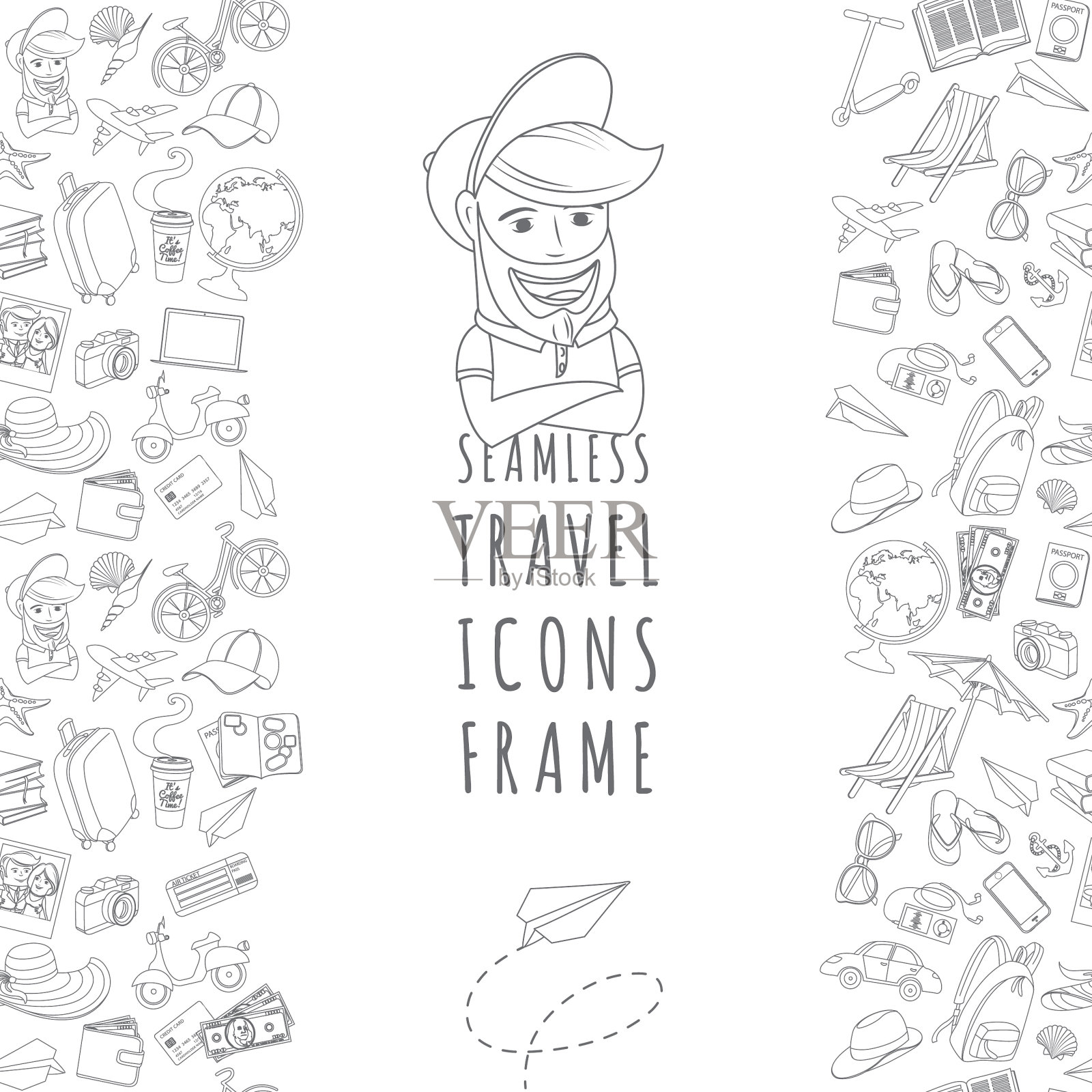 涂鸦图标无缝旅行框架图标素材
